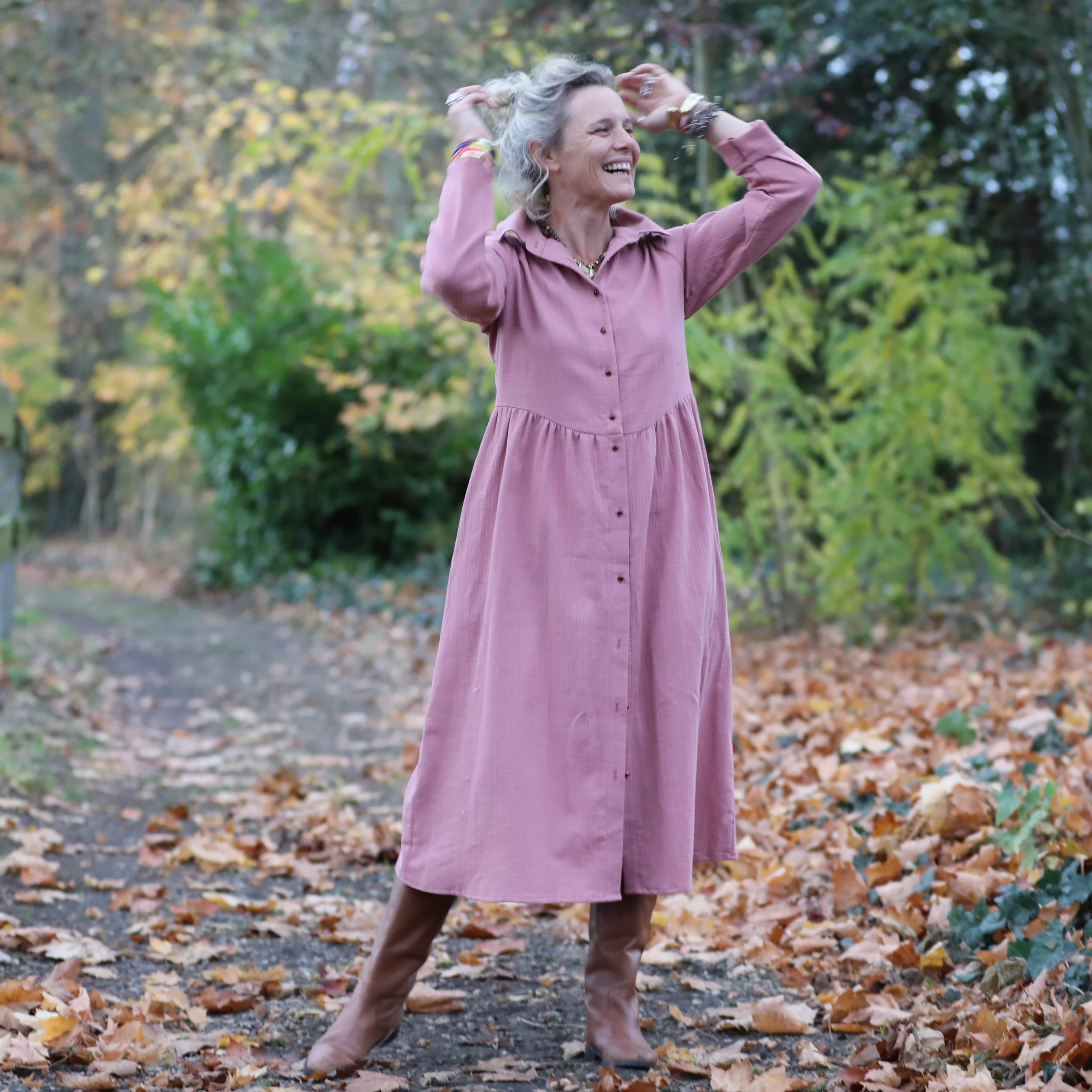 Robe Arlène - Armuré de coton rose boisé - Image 5