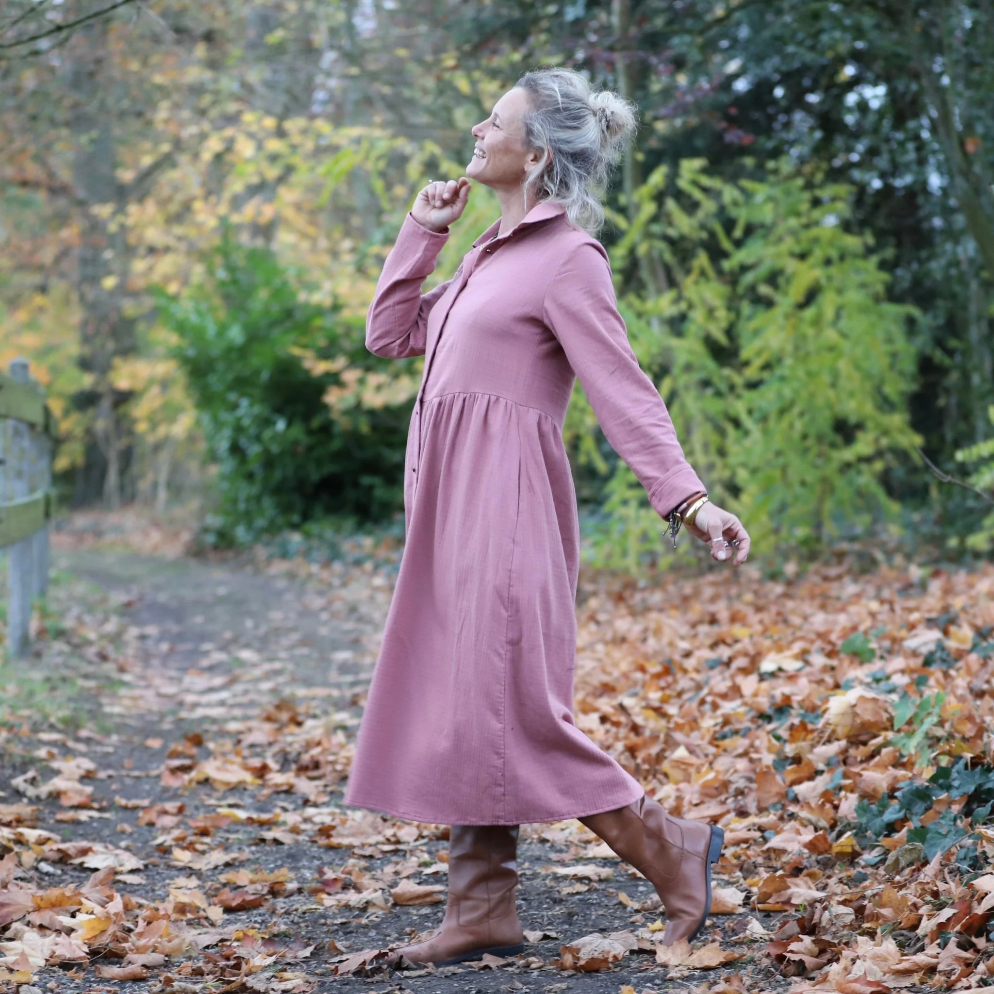 Robe Arlène - Armuré de coton rose boisé - Image 7