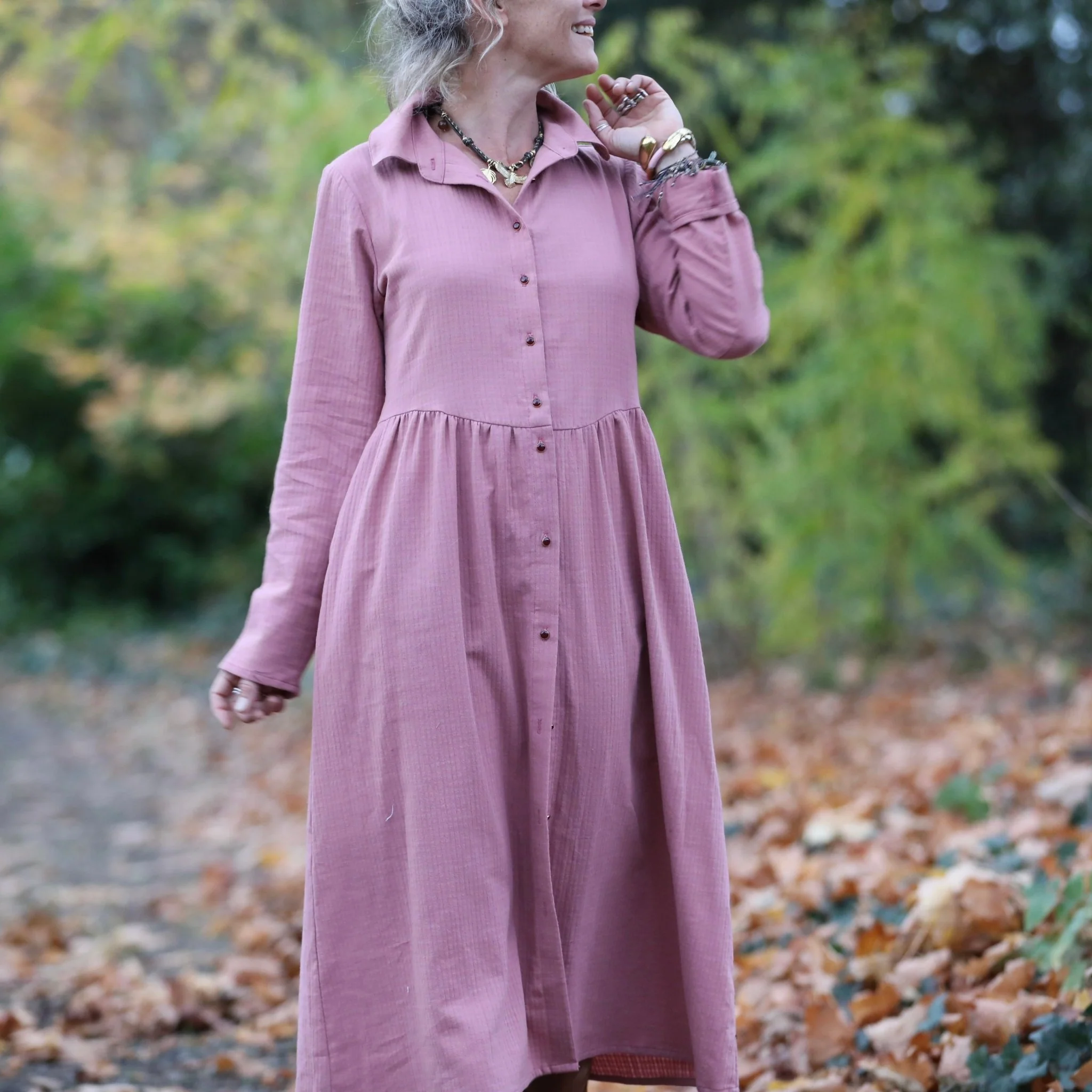 Robe Arlène - Armuré de coton rose boisé - Image 8