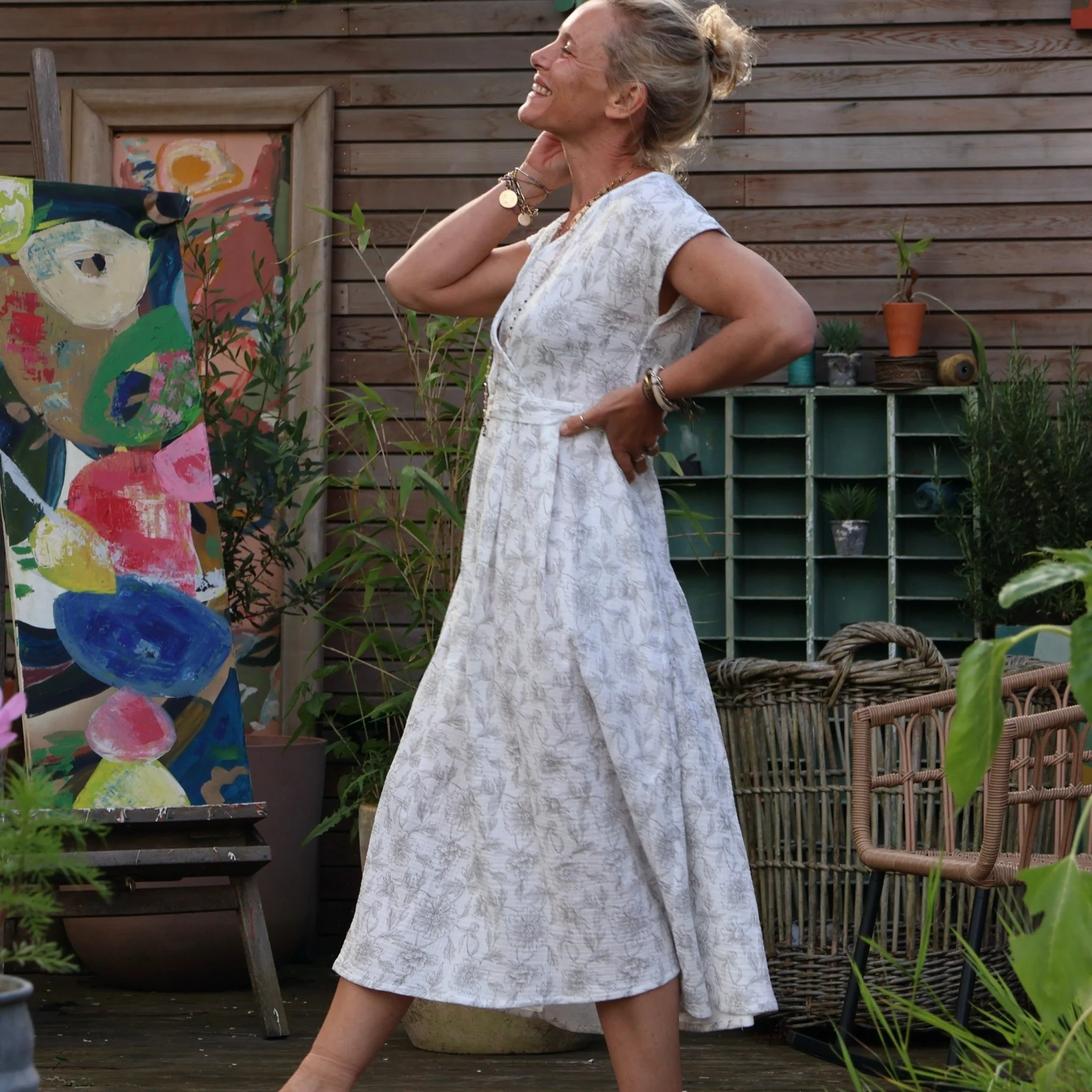 Robe Athéna - Double gaze de coton blanche fleurie - Image 5