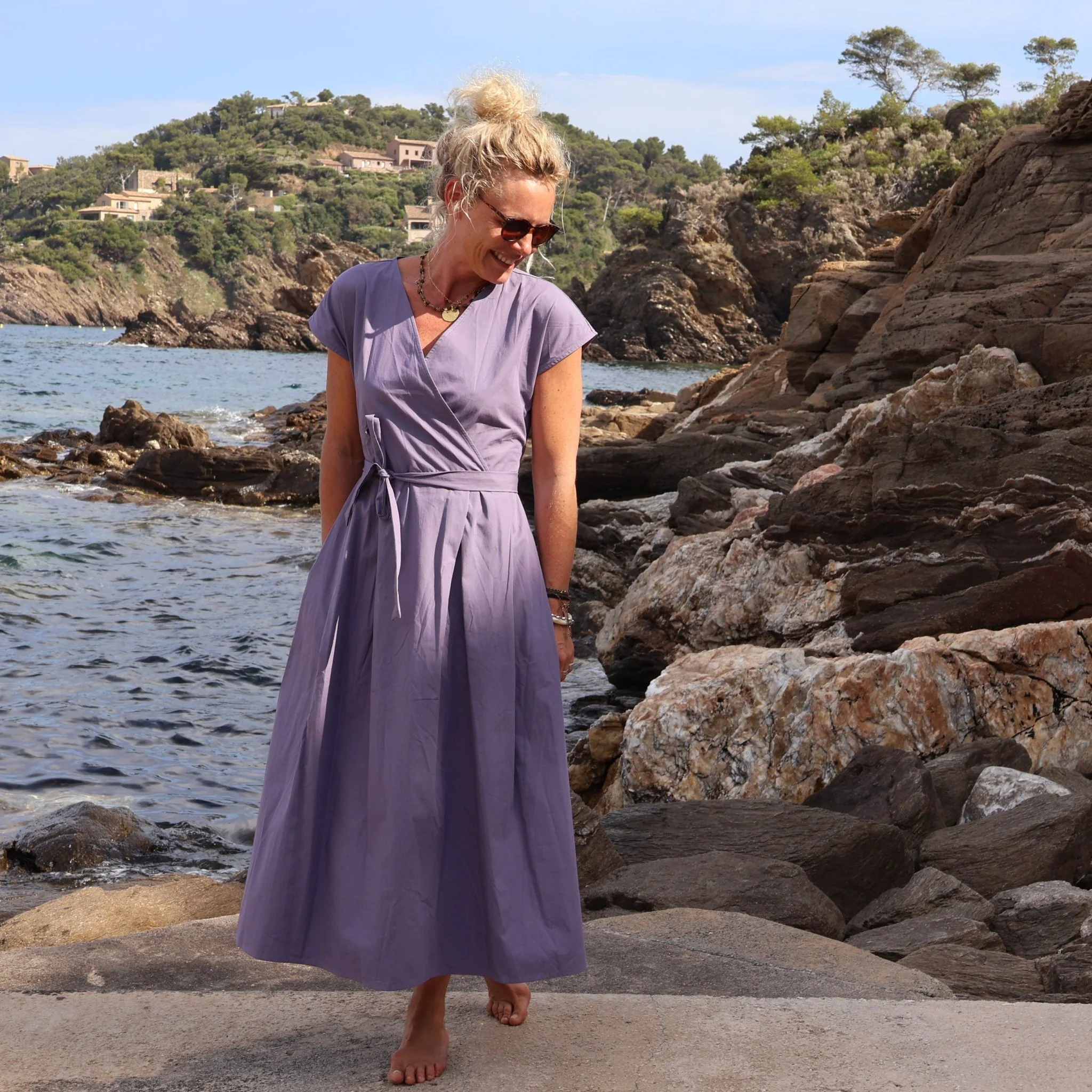 Robe Athéna - popeline de coton mauve