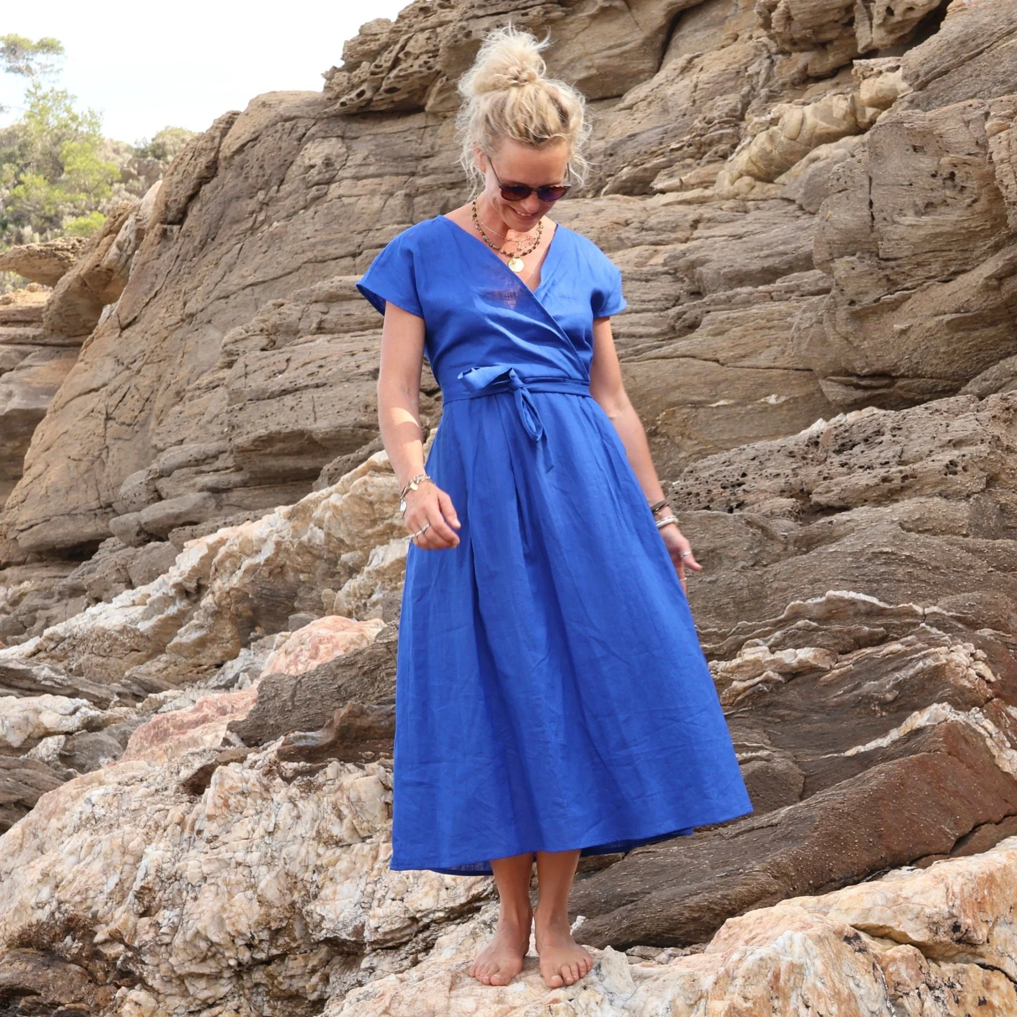 Robe Athéna - lin bleu majorelle