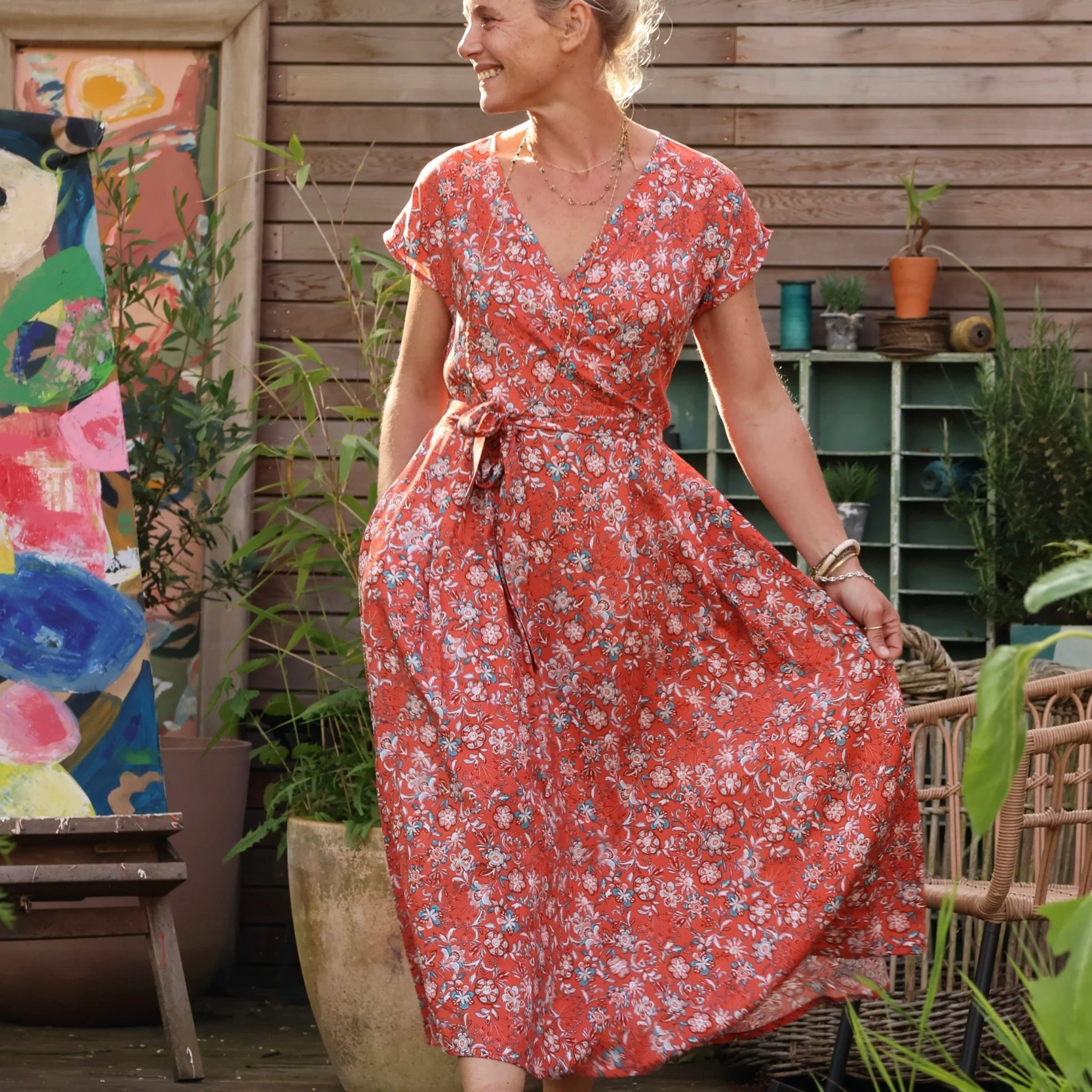 Robe Athéna - viscose bouquet grenadine
