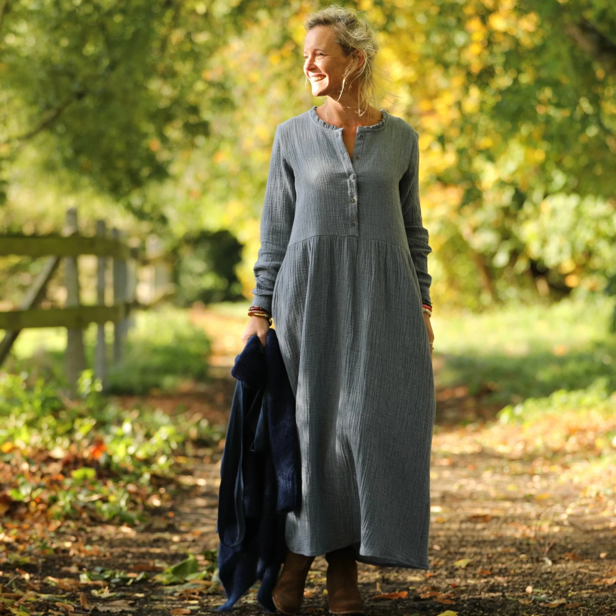 Robe Aurélia - Double gaze de coton bleu chiné