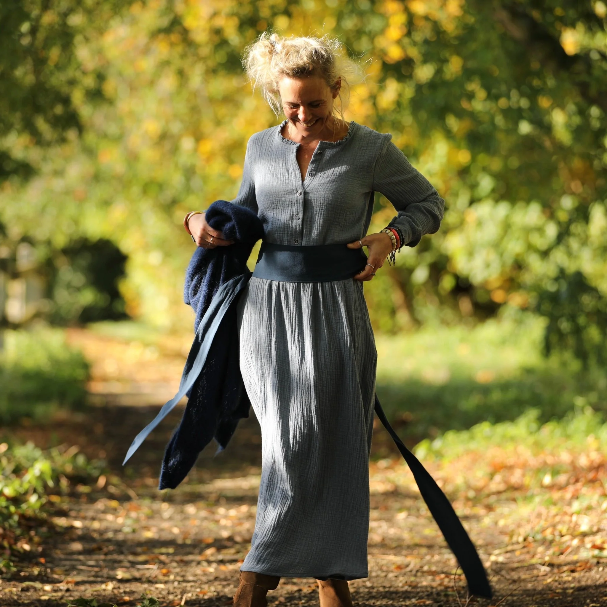 Robe Aurélia - Double gaze de coton bleu chiné - Image 13