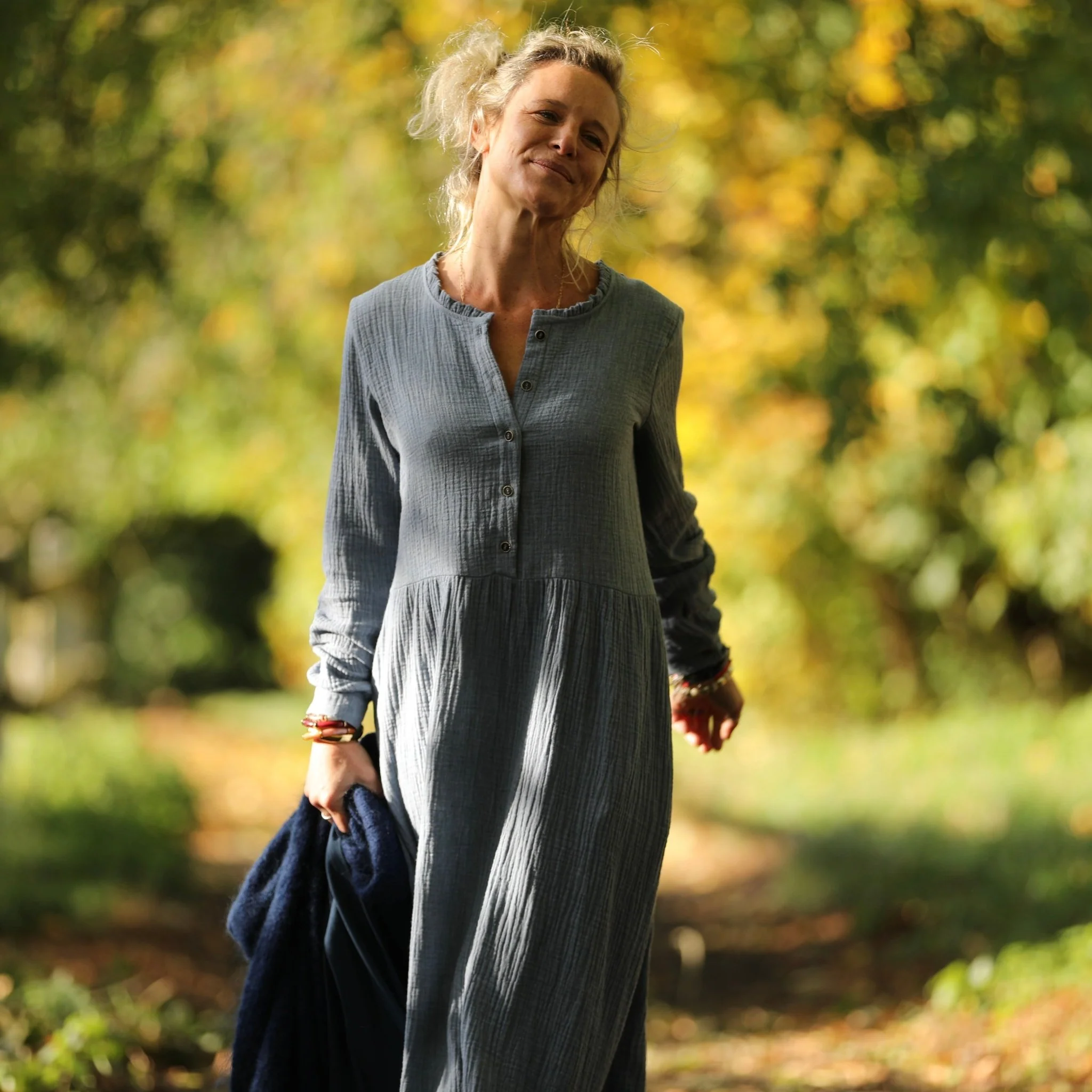 Robe Aurélia - Double gaze de coton bleu chiné - Image 6