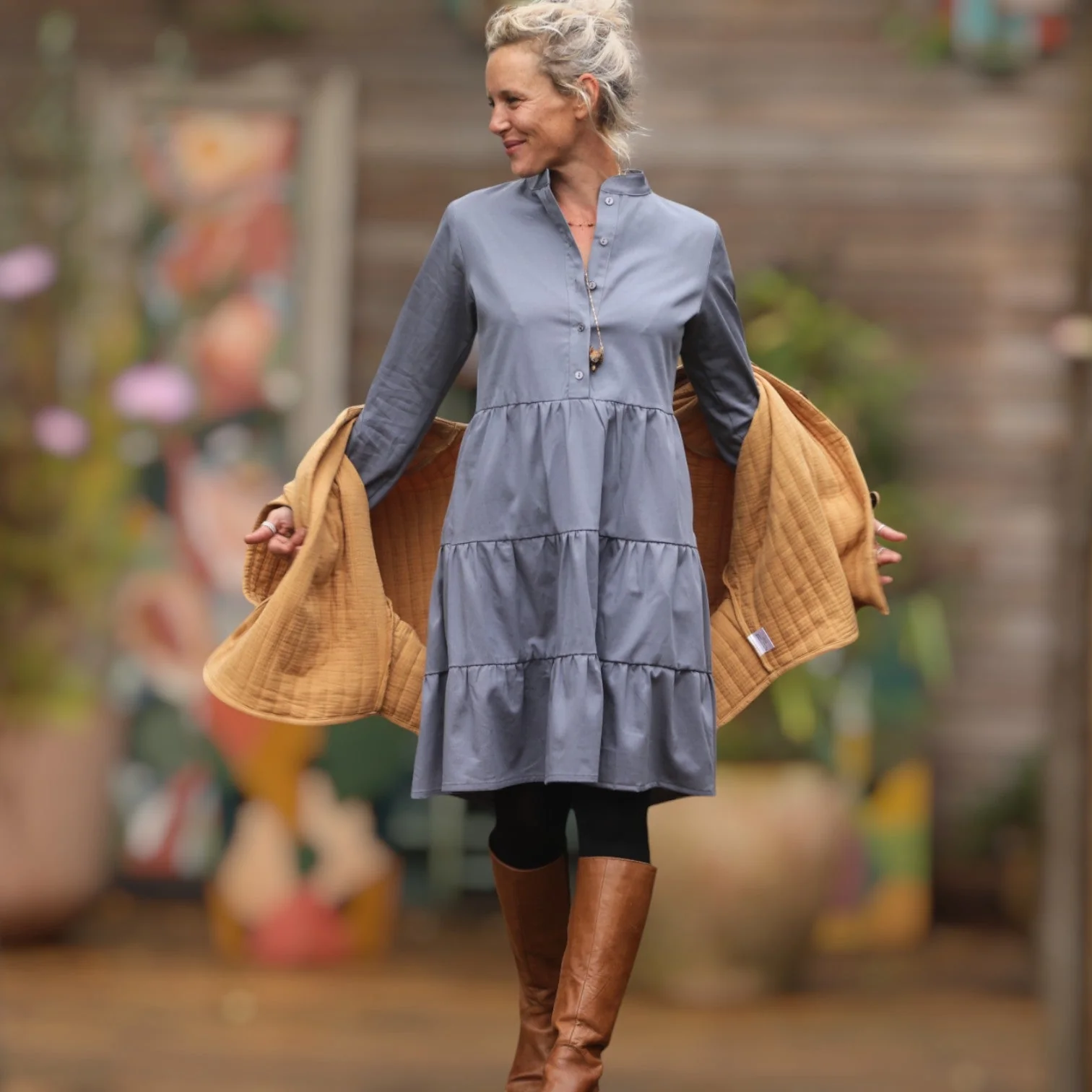 Robe Bella - sergé de coton bleu doux - Image 11
