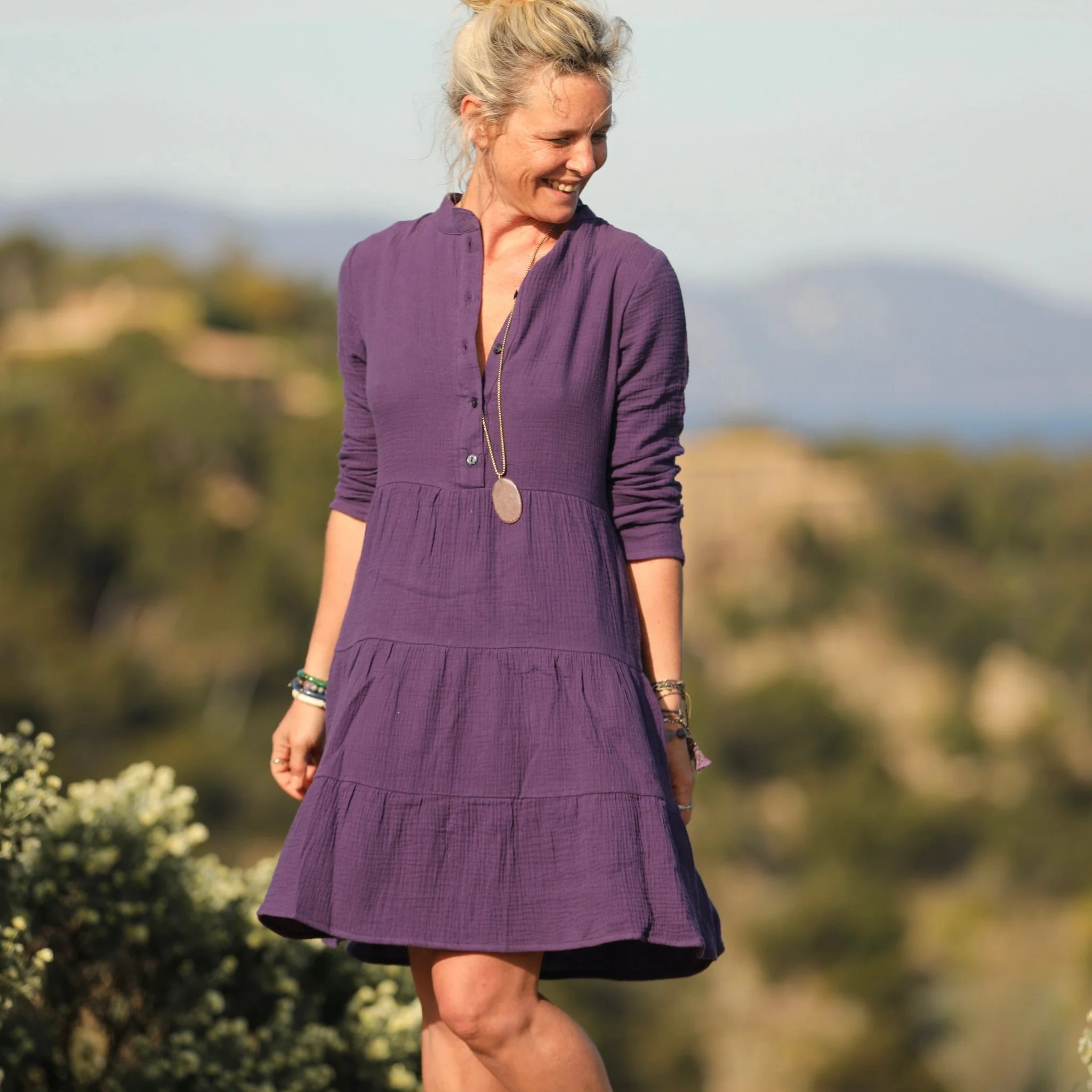 Robe Bella - double gaze de coton lilas - Image 5