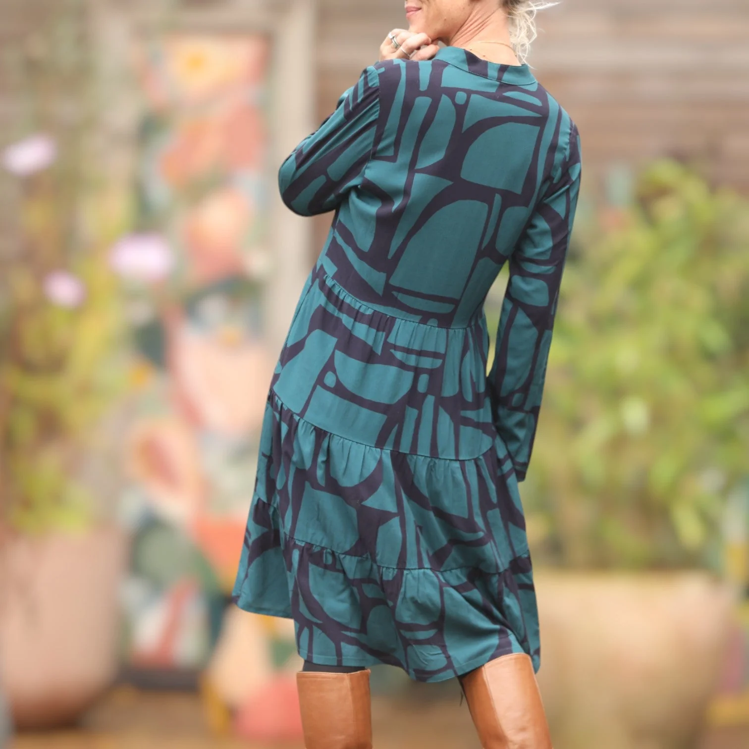 Robe Bella - viscose graphique émeraude/marine - Image 5