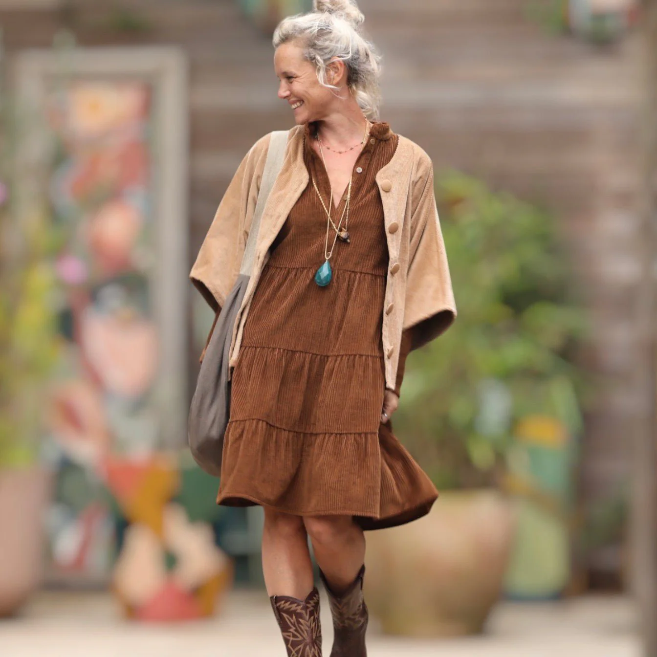 Robe Bella - velours côtelé camel - Image 2