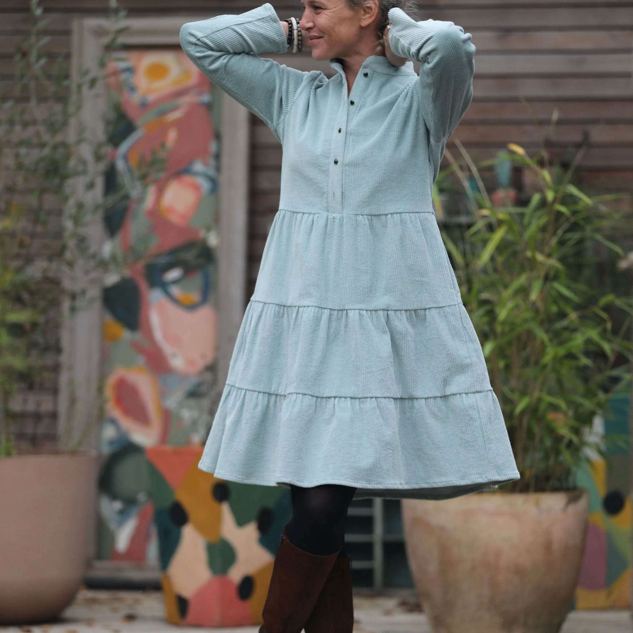 Robe Bella - velours côtelé vert d'eau - Image 5