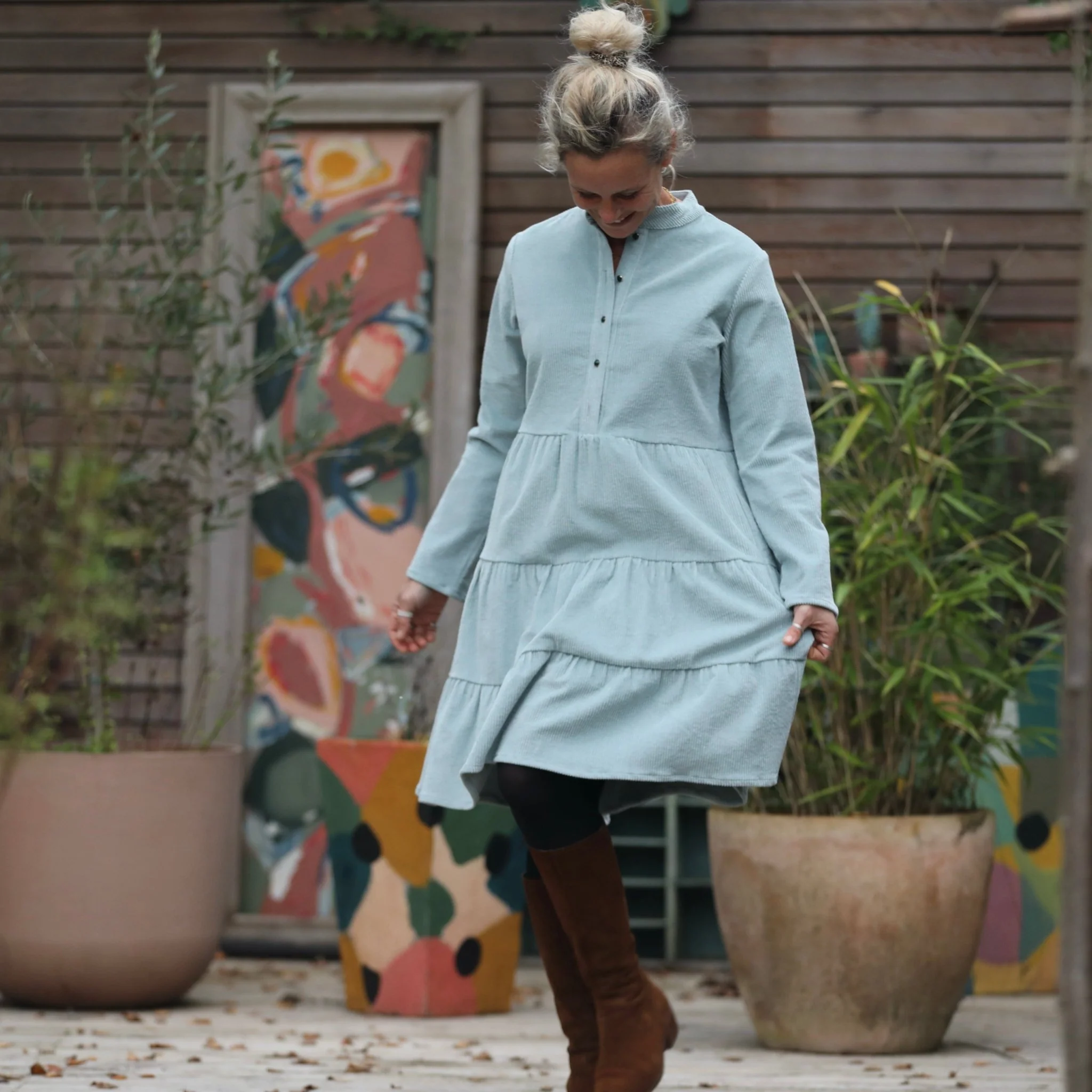 Robe Bella - velours côtelé vert d'eau - Image 8