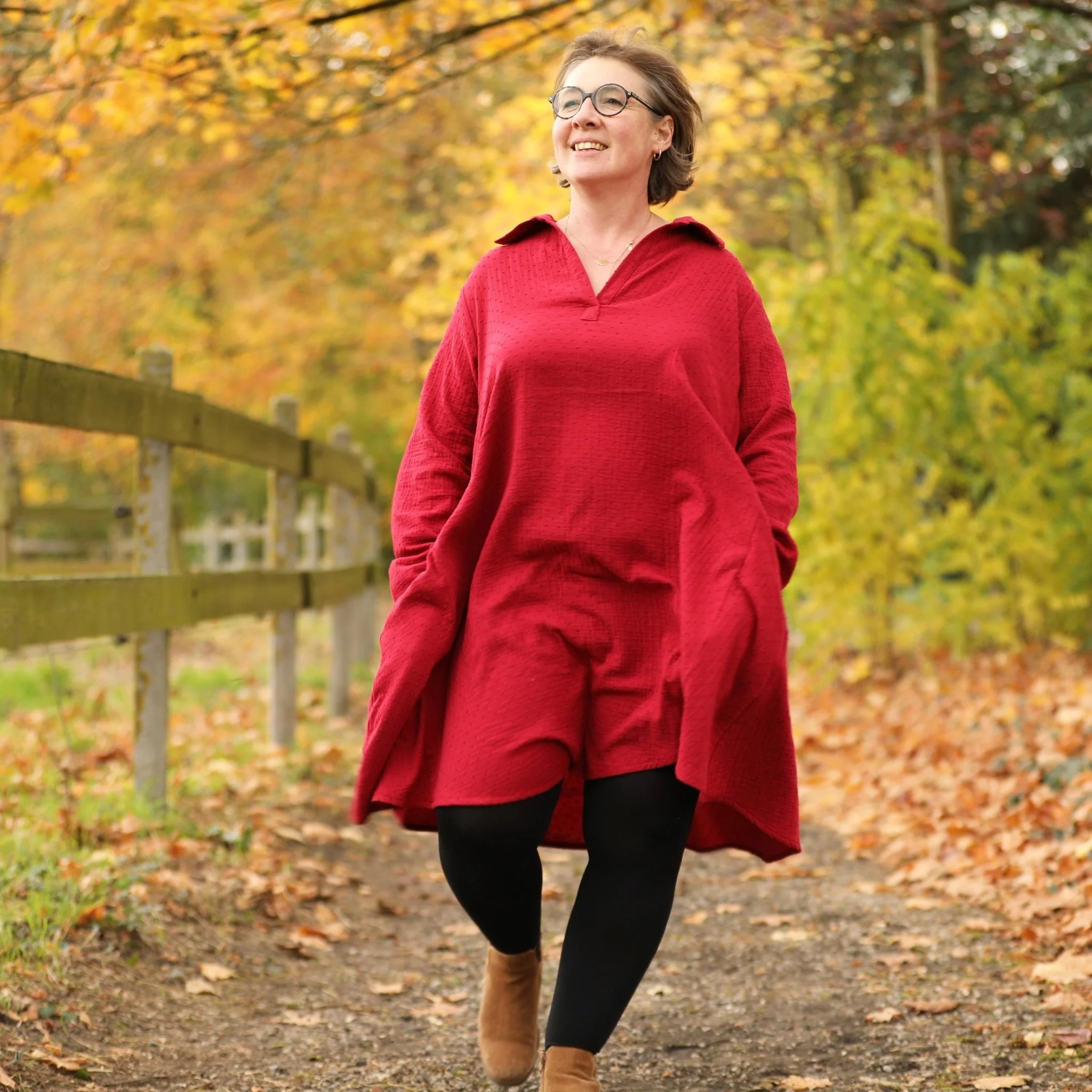 Robe Carole – Double gaze de coton plumetis grenat - Image 7