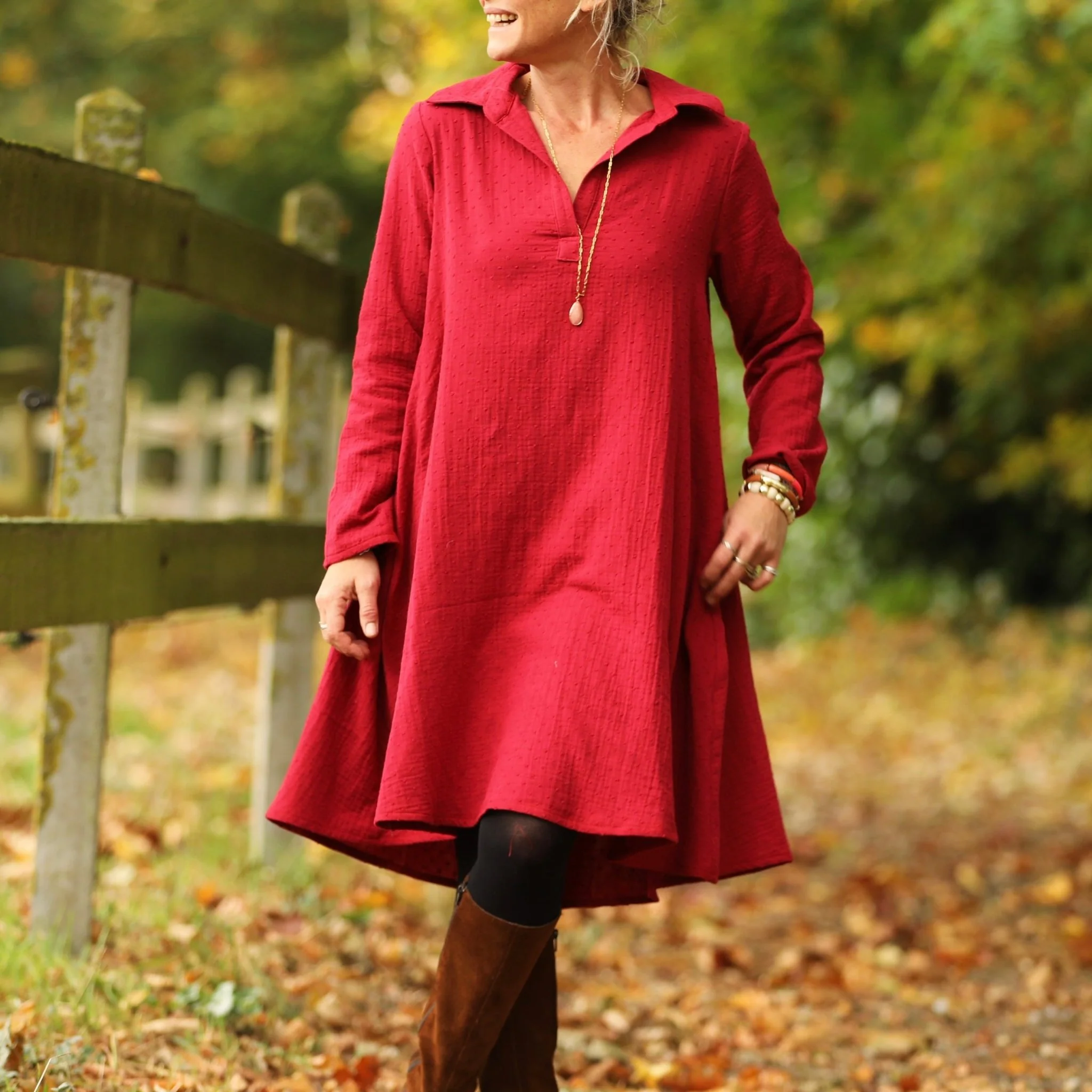 Robe Carole – Double gaze de coton plumetis grenat - Image 8