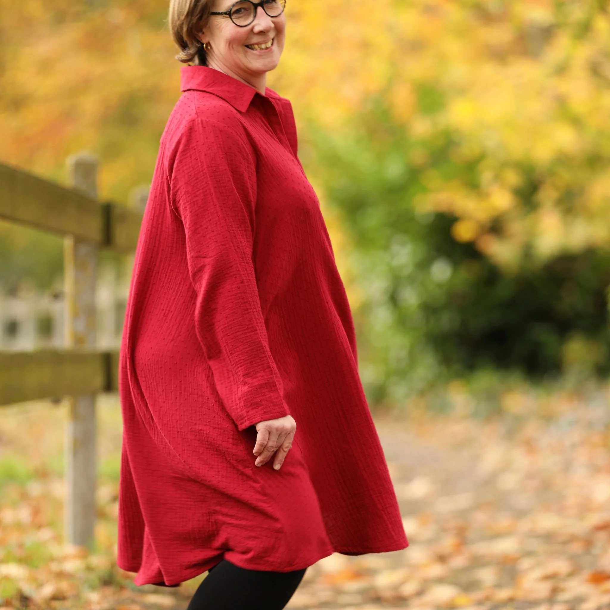 Robe Carole – Double gaze de coton plumetis grenat - Image 9