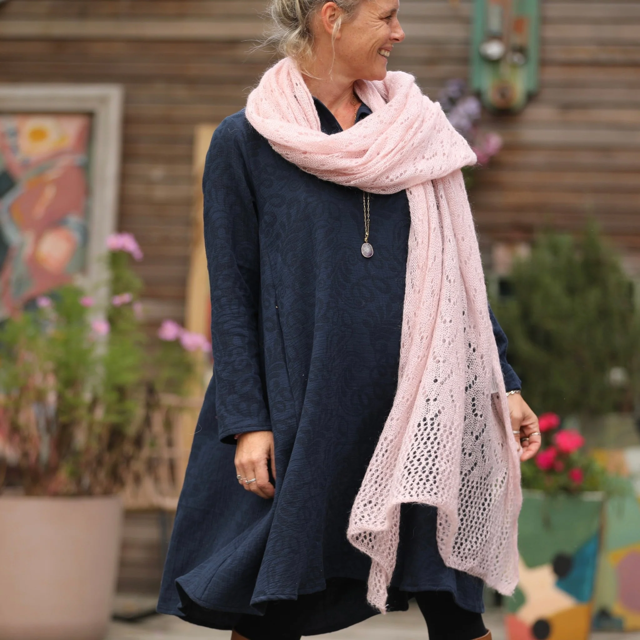 Robe Carole - Jacquard de coton lin bleu marine - Image 6