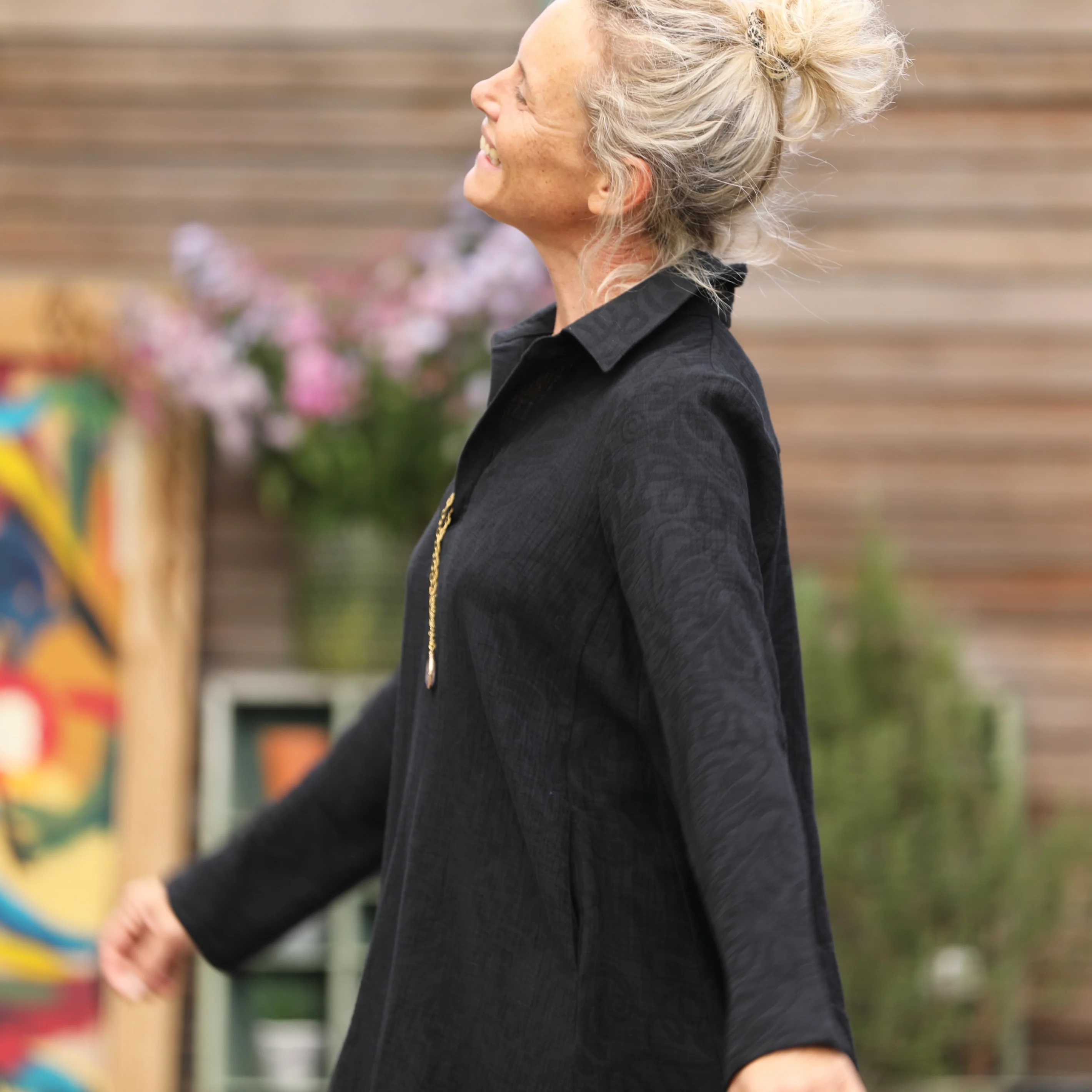 Robe Carole - Jacquard de coton lin noir - Image 5