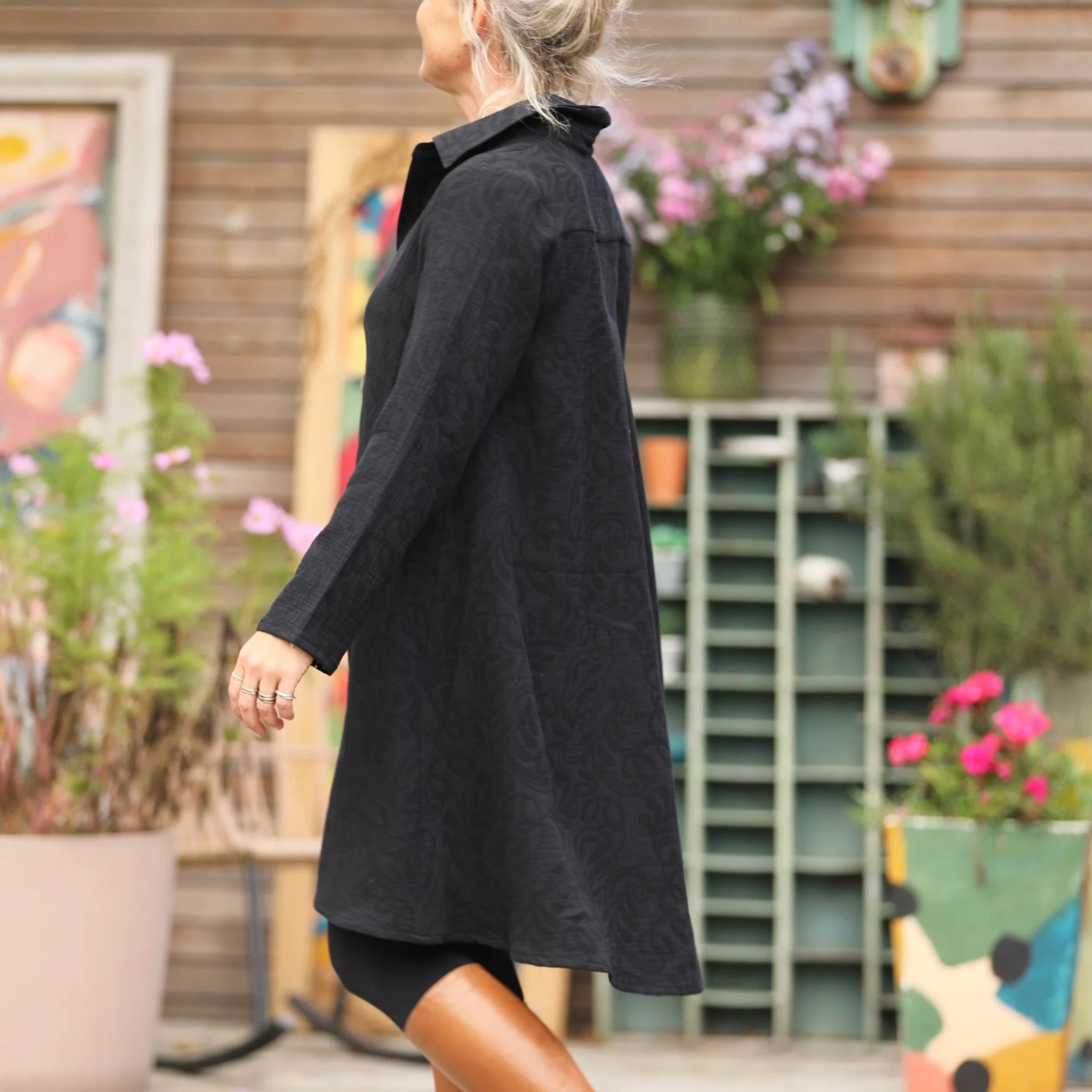 Robe Carole - Jacquard de coton lin noir - Image 6