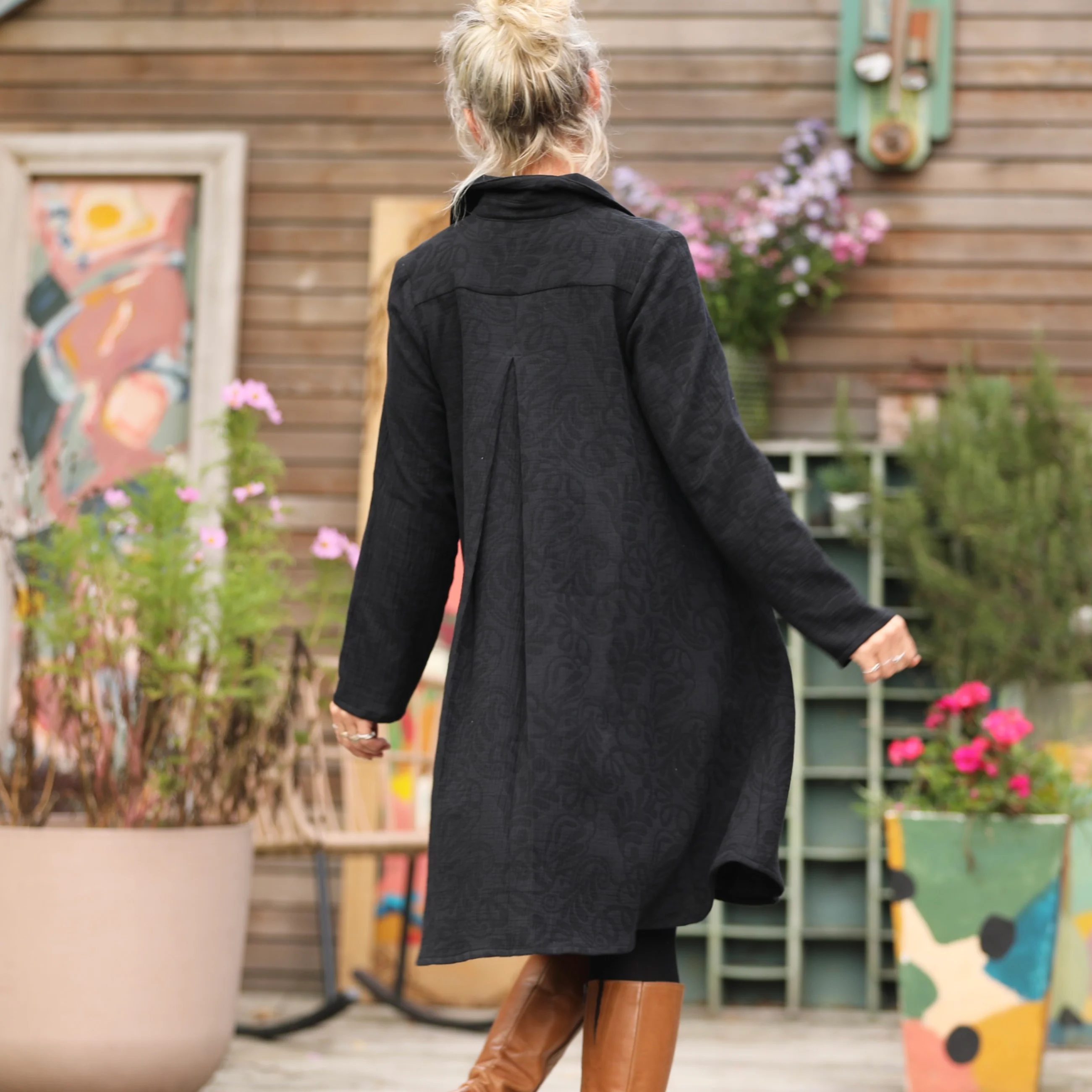Robe Carole - Jacquard de coton lin noir - Image 7
