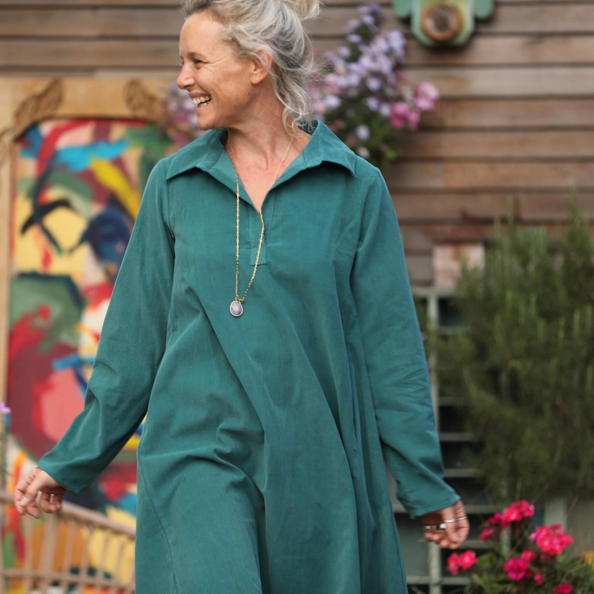 Robe Carole – Velours milleraies Vert lagune - Image 5