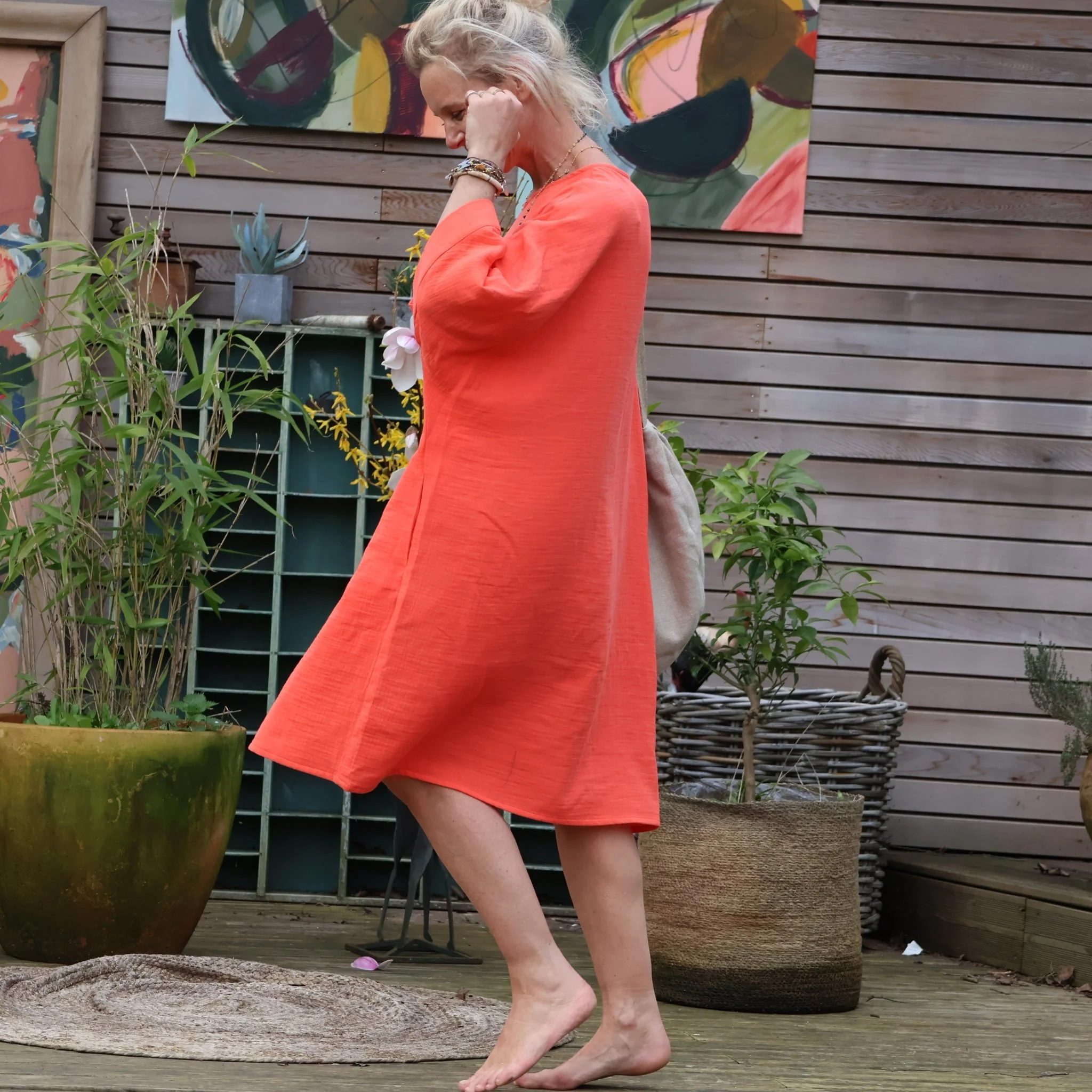 Robe Cassandre double gaze de coton corail - Image 5