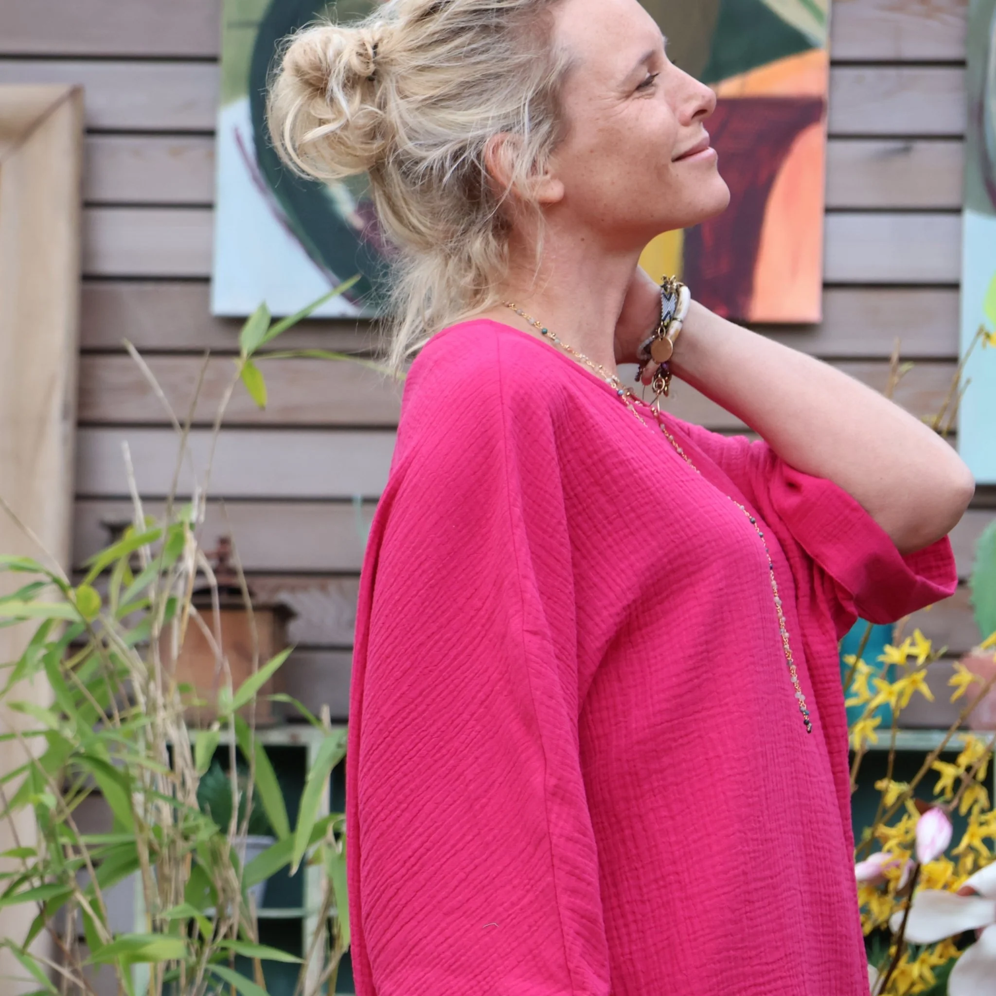 Robe Cassandre double gaze de coton fushia - Image 3