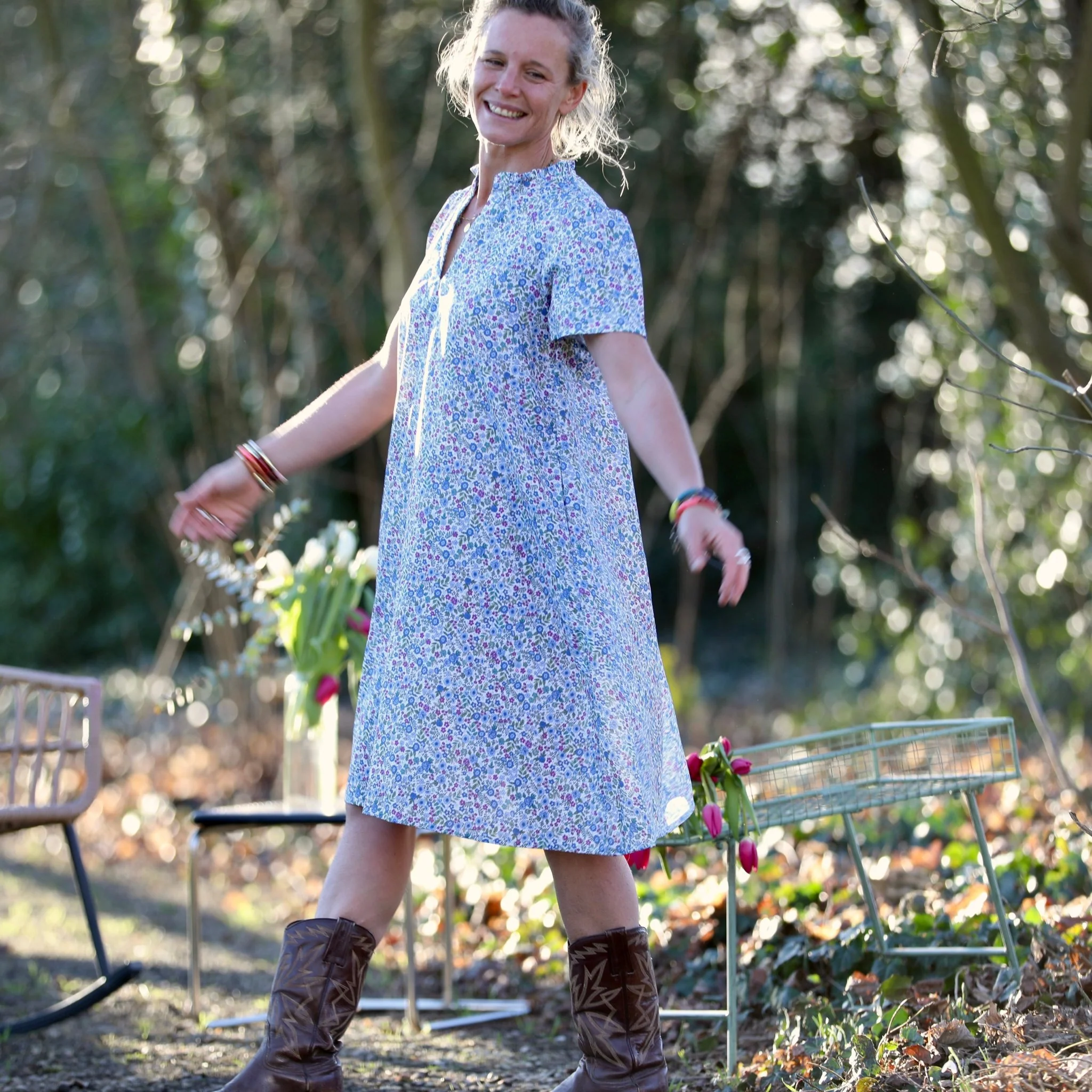 Robe Céleste - coton"Printemps bleu" - Image 7