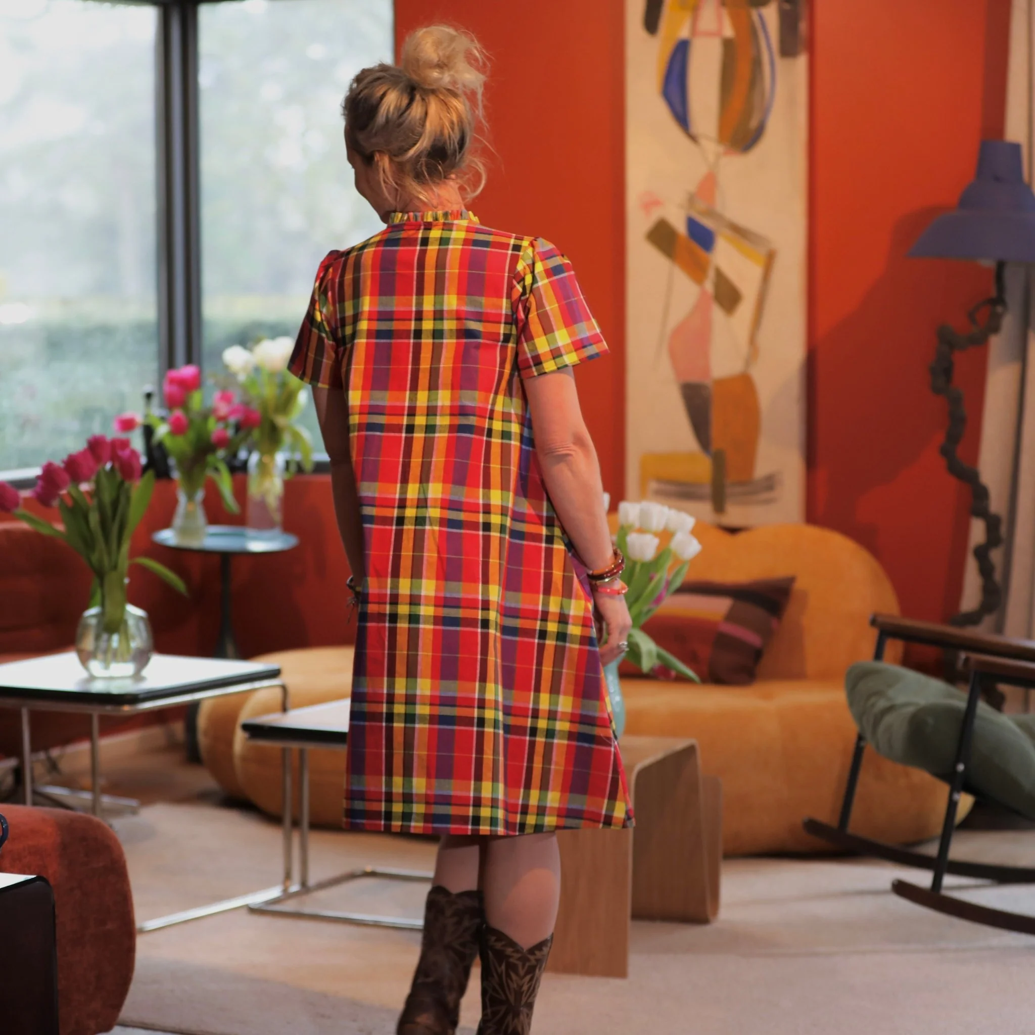 Robe Céleste - madras rouge - Image 3