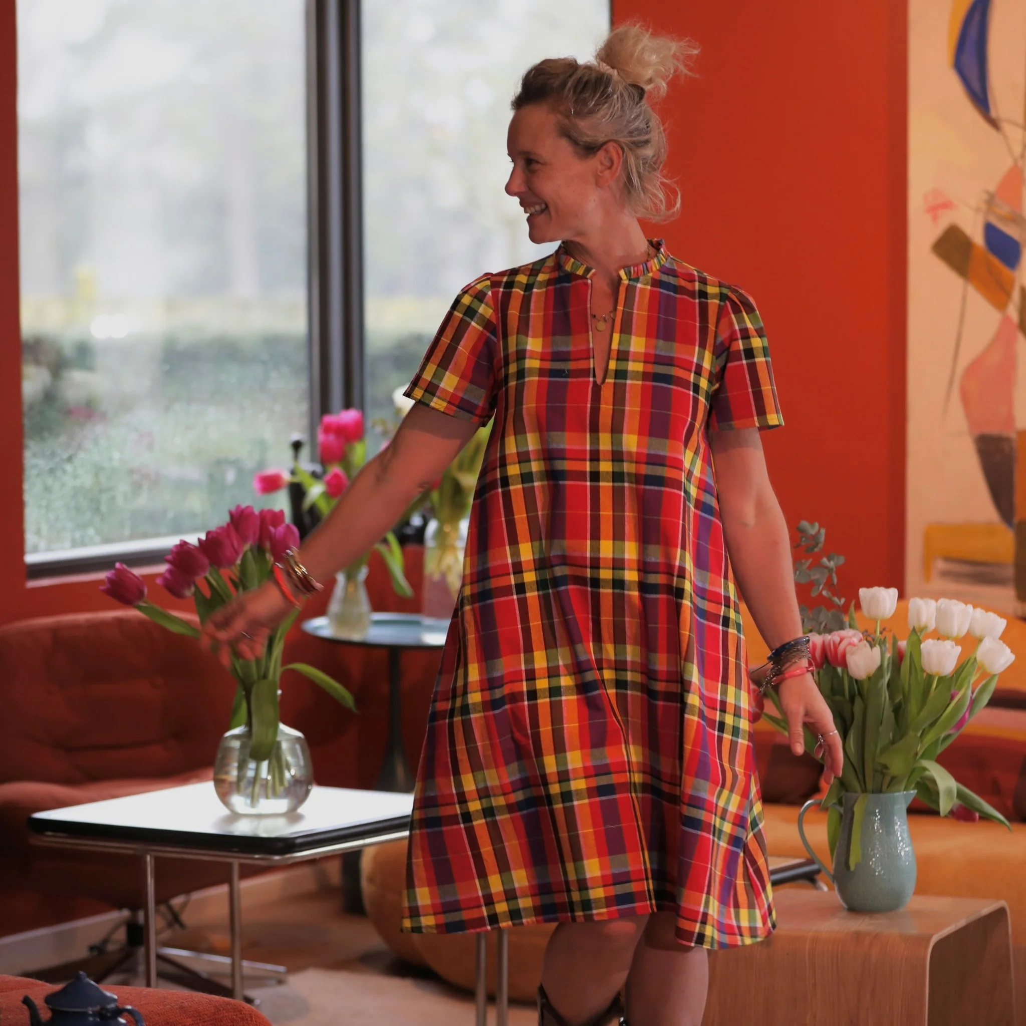 Robe Céleste - madras rouge - Image 5