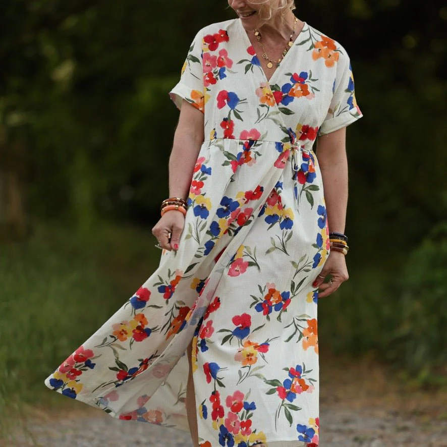 Robe Charline – Armuré de coton Fleurs aquarelle - Image 6