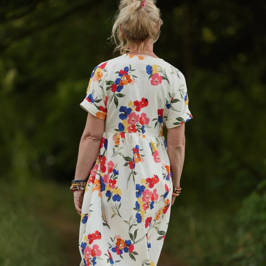 Robe Charline – Armuré de coton Fleurs aquarelle - Image 8
