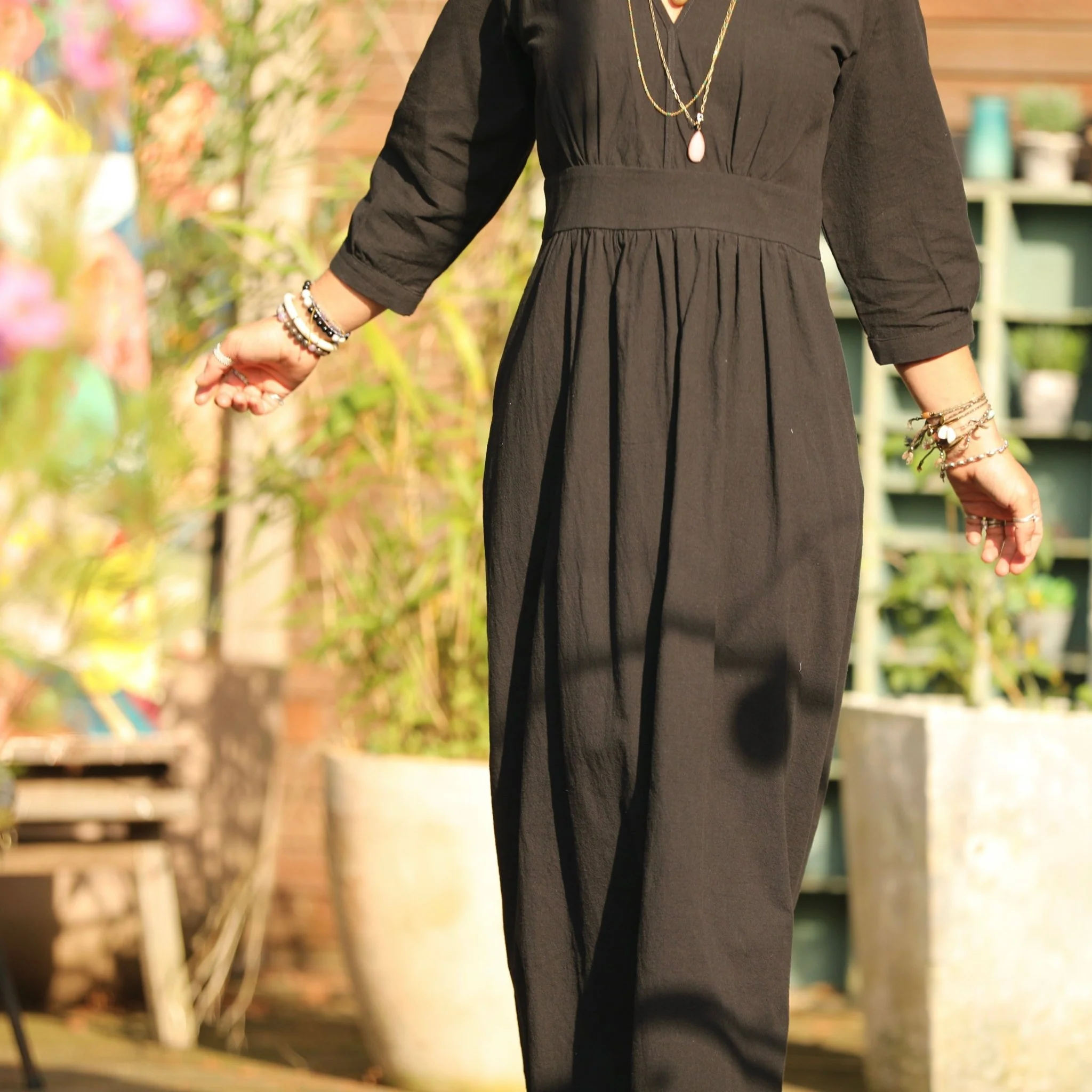Robe Clara manches 3/4 - coton lavé noir - Image 4