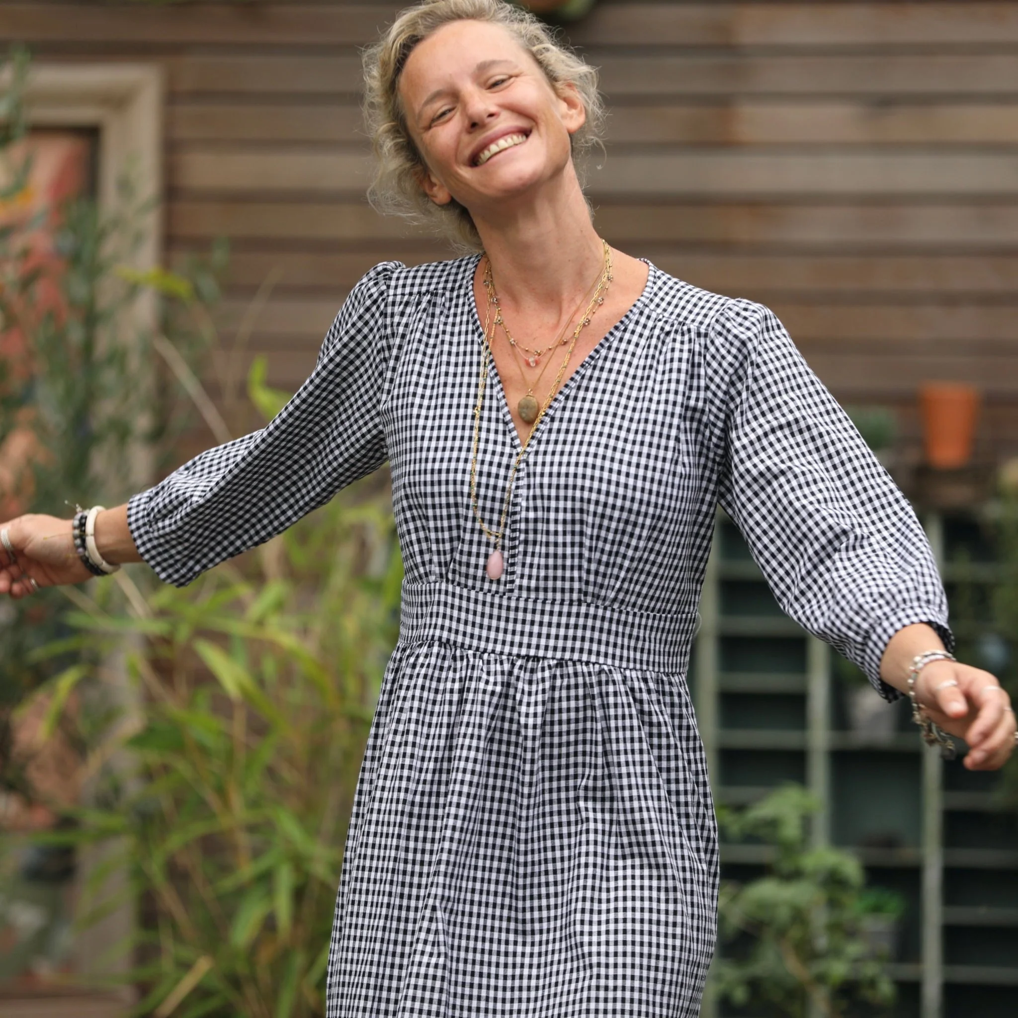Robe Clara manches 3/4 - coton vichy noir/blanc - Image 5