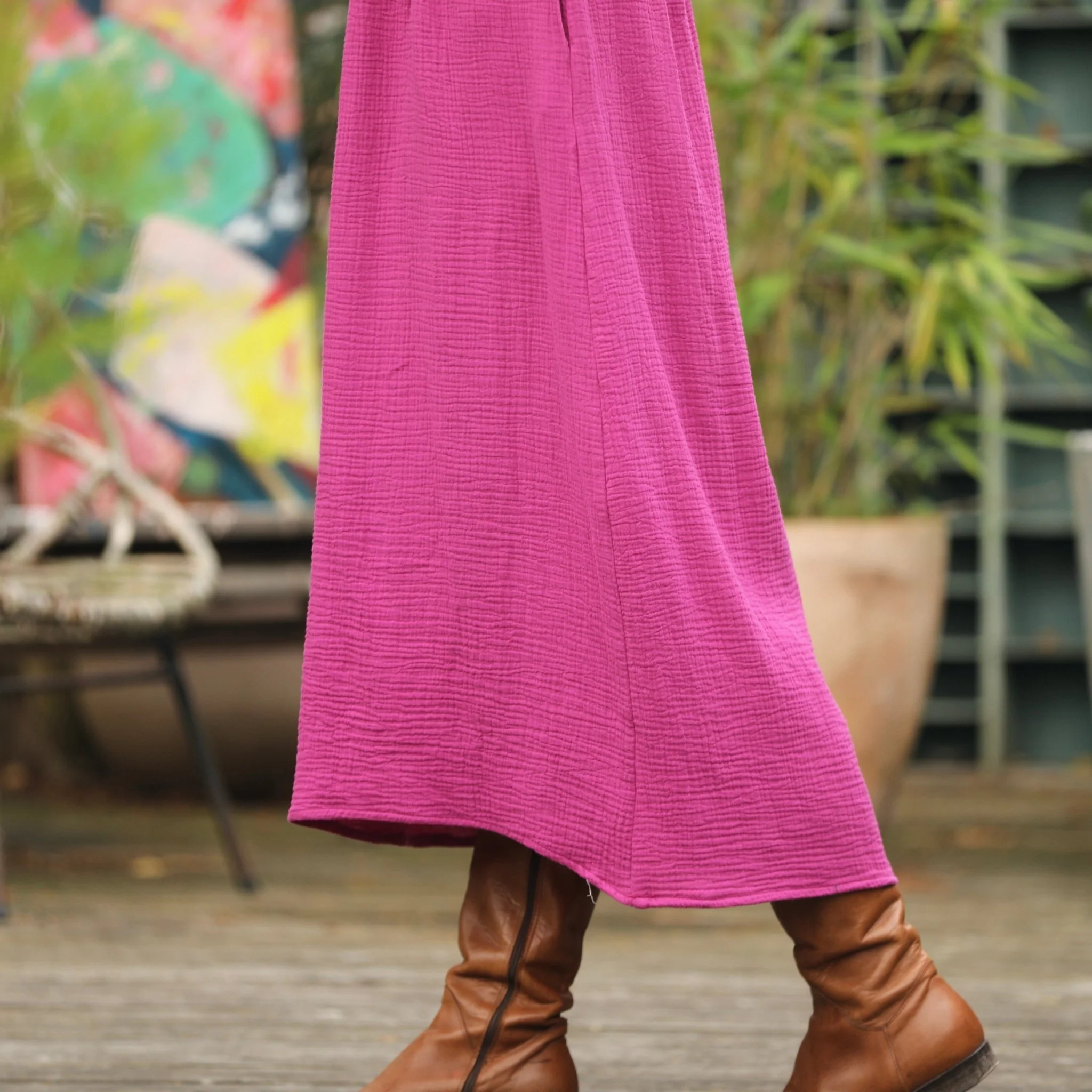 Robe Clara manches 3/4 - double gaze de coton bougainvillier - Image 8