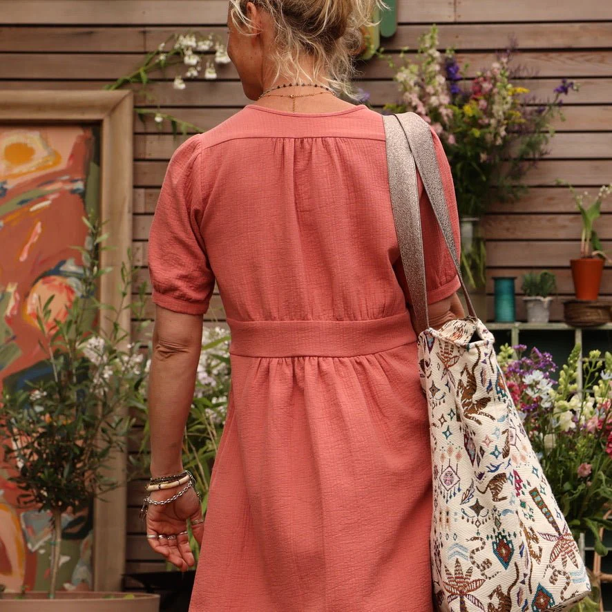 Robe Clara midi - piqué de coton terracotta rosé - Image 3