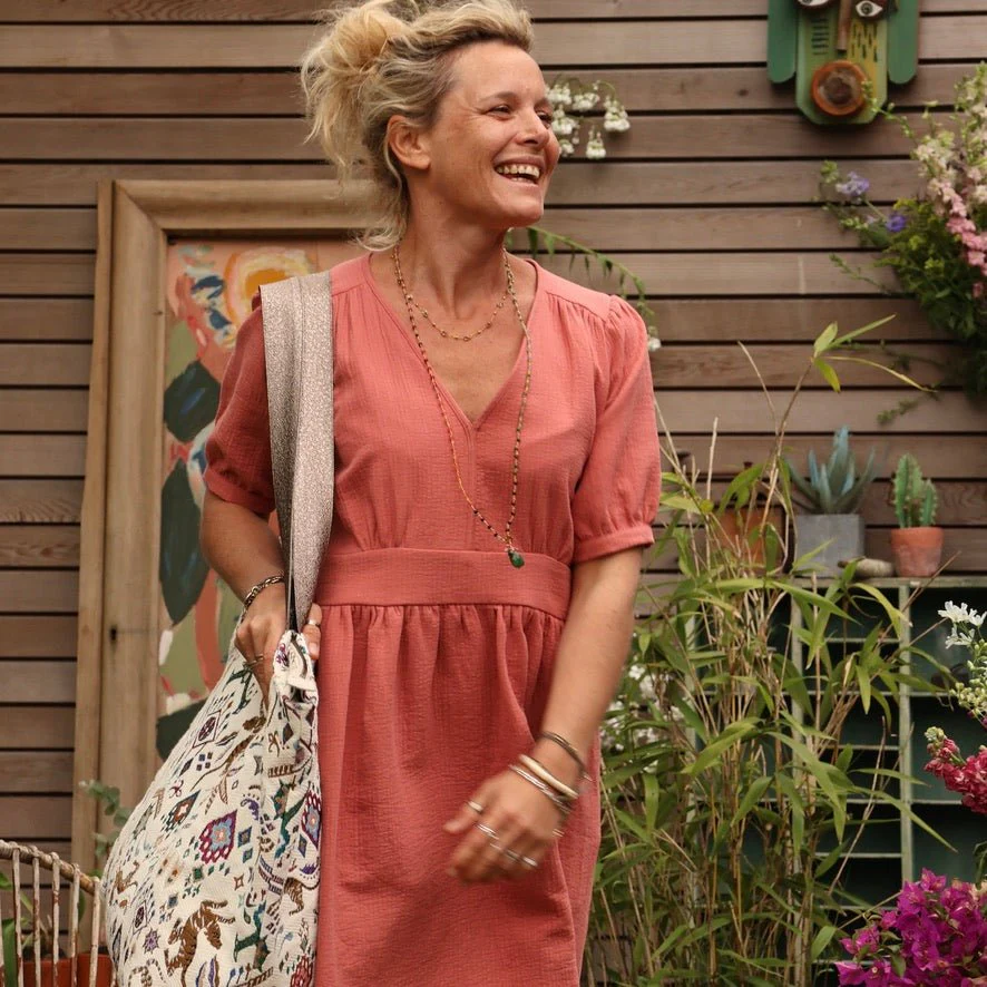 Robe Clara midi - piqué de coton terracotta rosé - Image 8