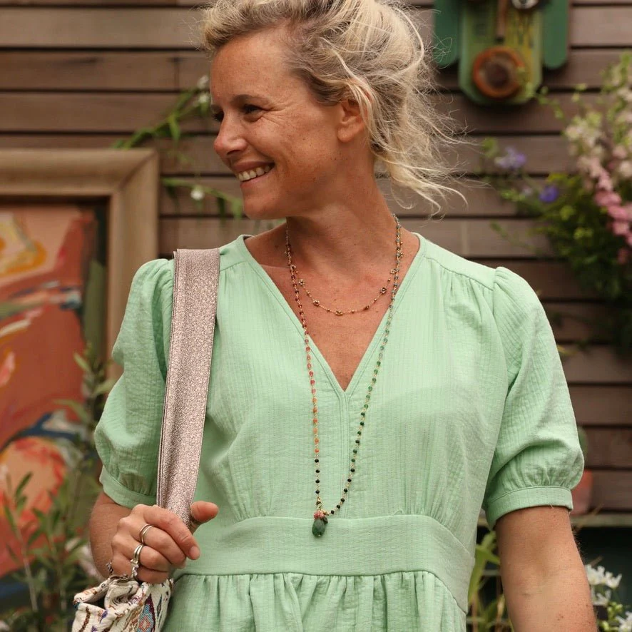 Robe Clara midi - piqué de coton vert néon - Image 3