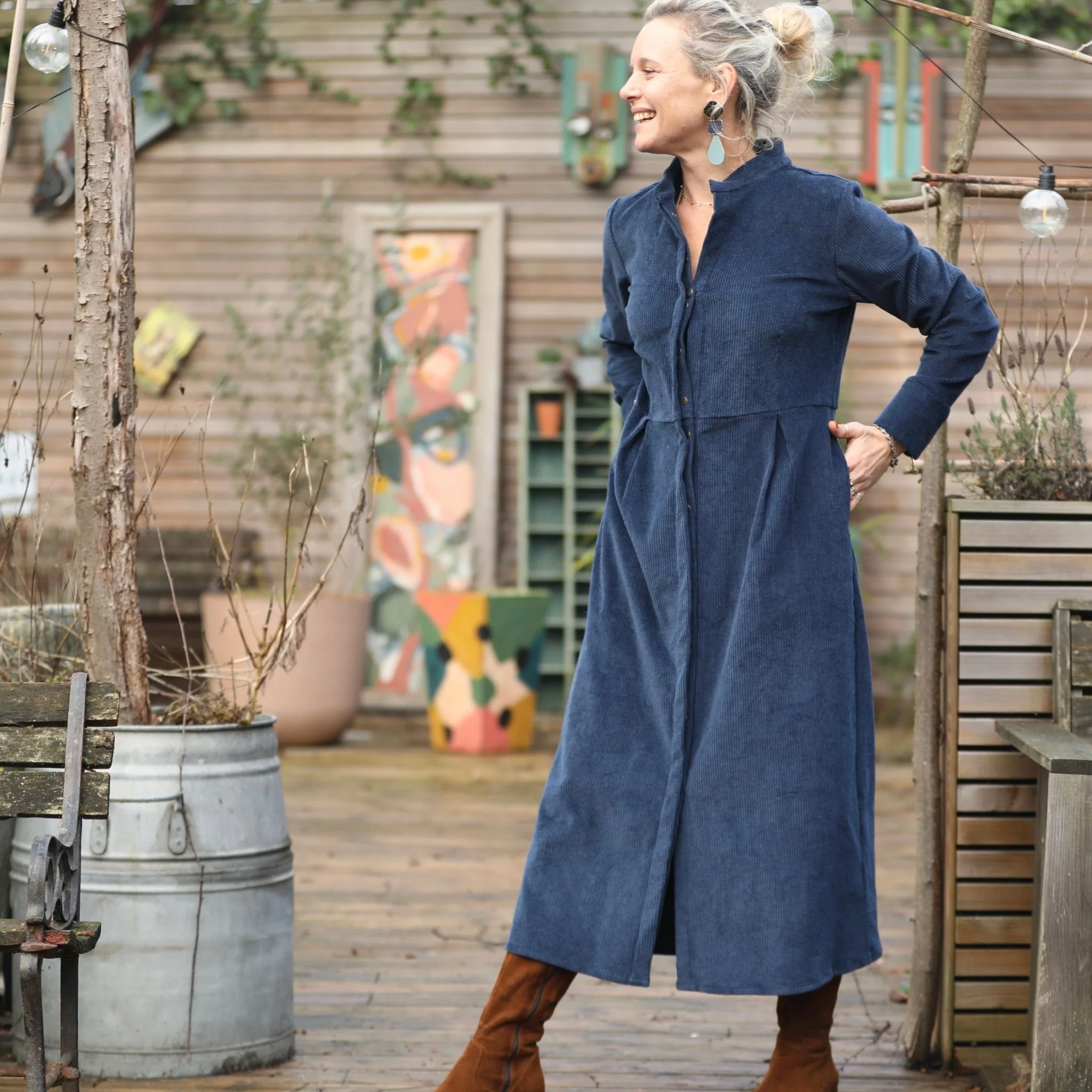 Robe Cyrielle - velours côtelé bleu nuit