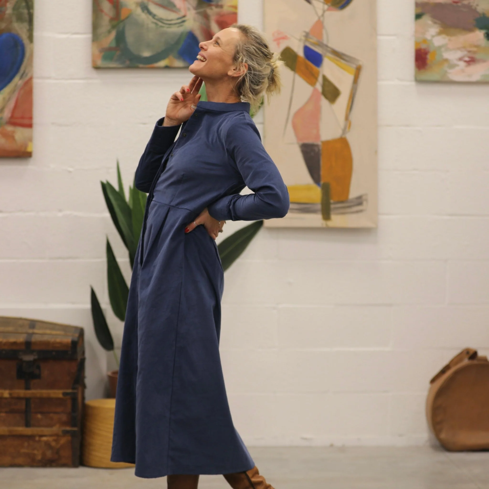 Robe Cyrielle - velours milleraies bleu doux