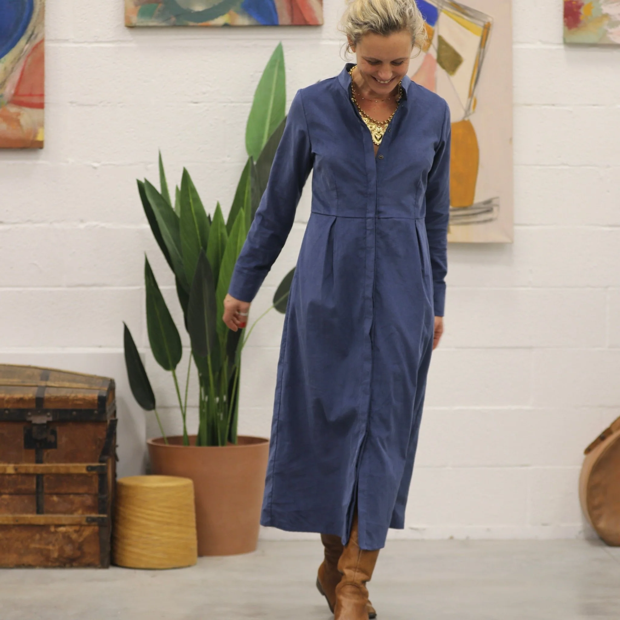 Robe Cyrielle - velours milleraies bleu doux - Image 3
