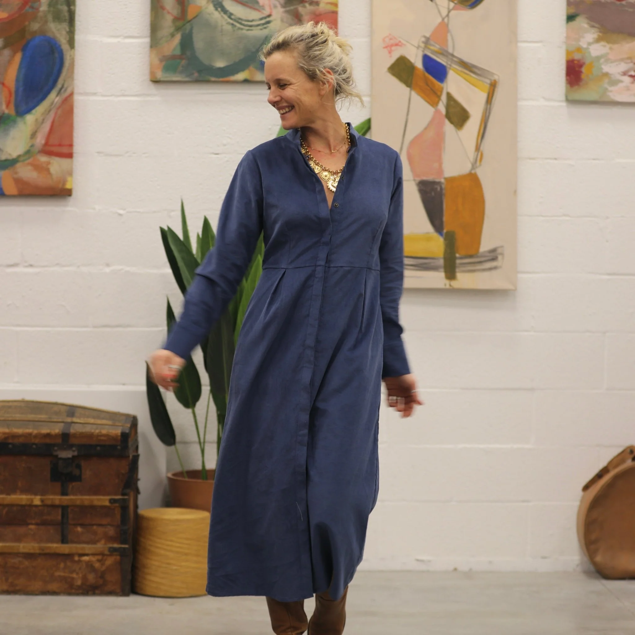 Robe Cyrielle - velours milleraies bleu doux - Image 6