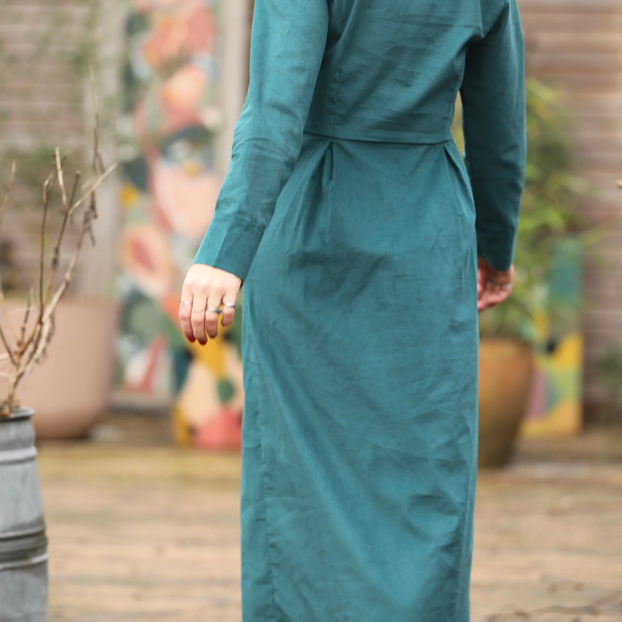 Robe Cyrielle - velours milleraies émeraude - Image 8