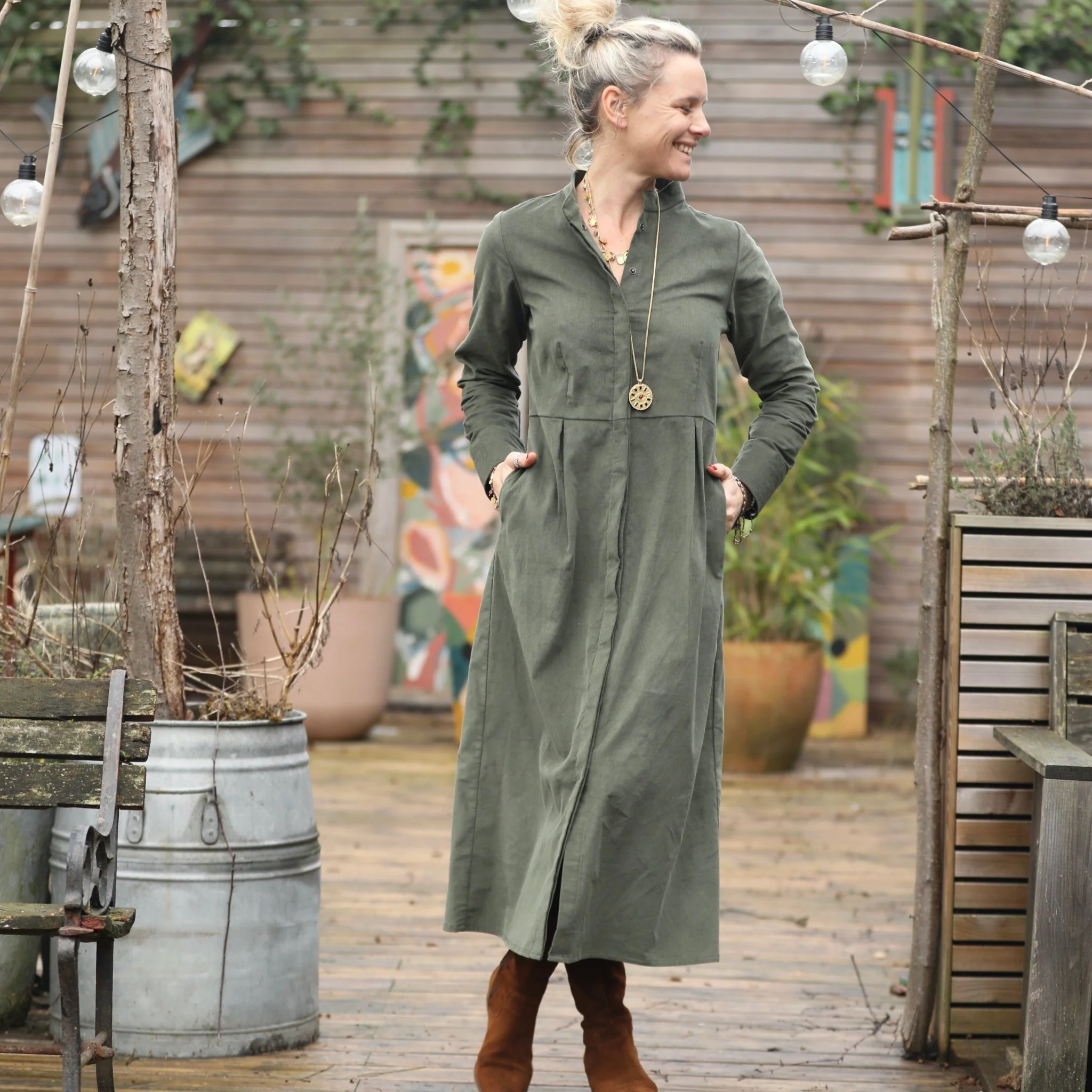 Robe Cyrielle - velours milleraies kaki