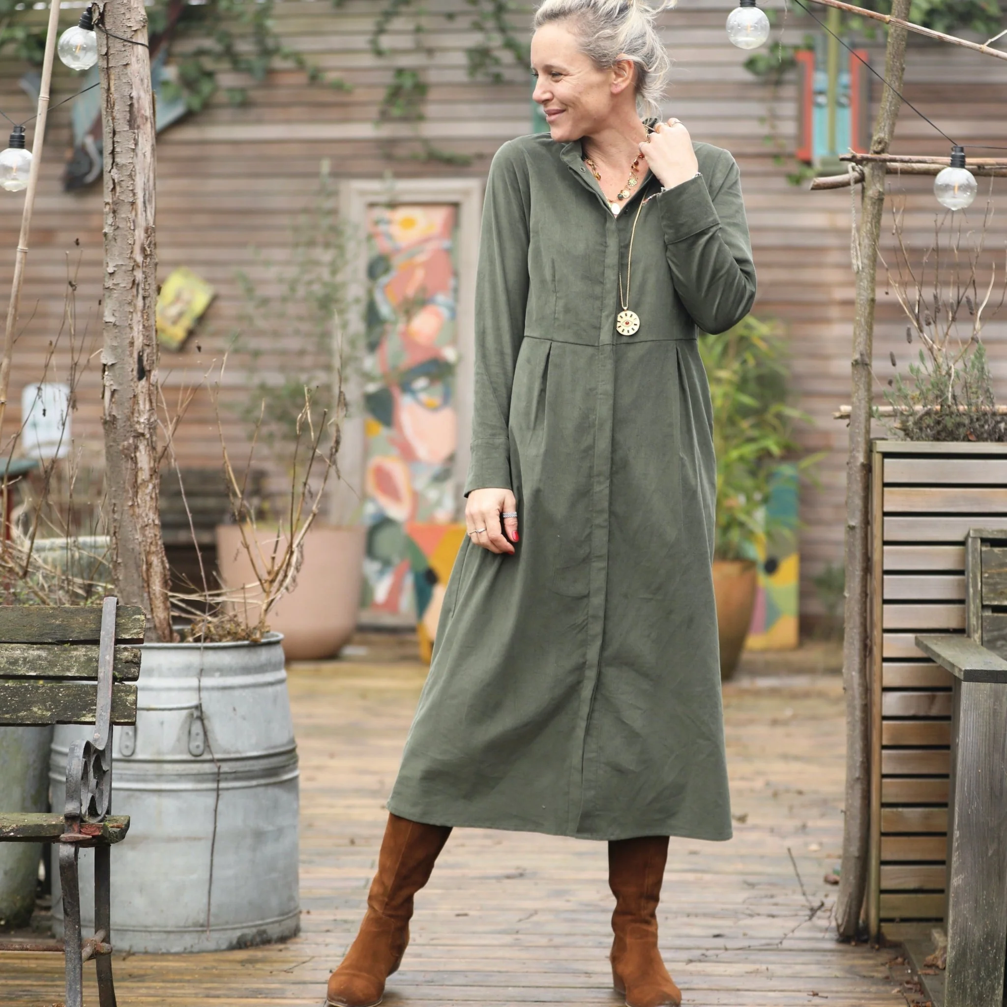 Robe Cyrielle - velours milleraies kaki - Image 10