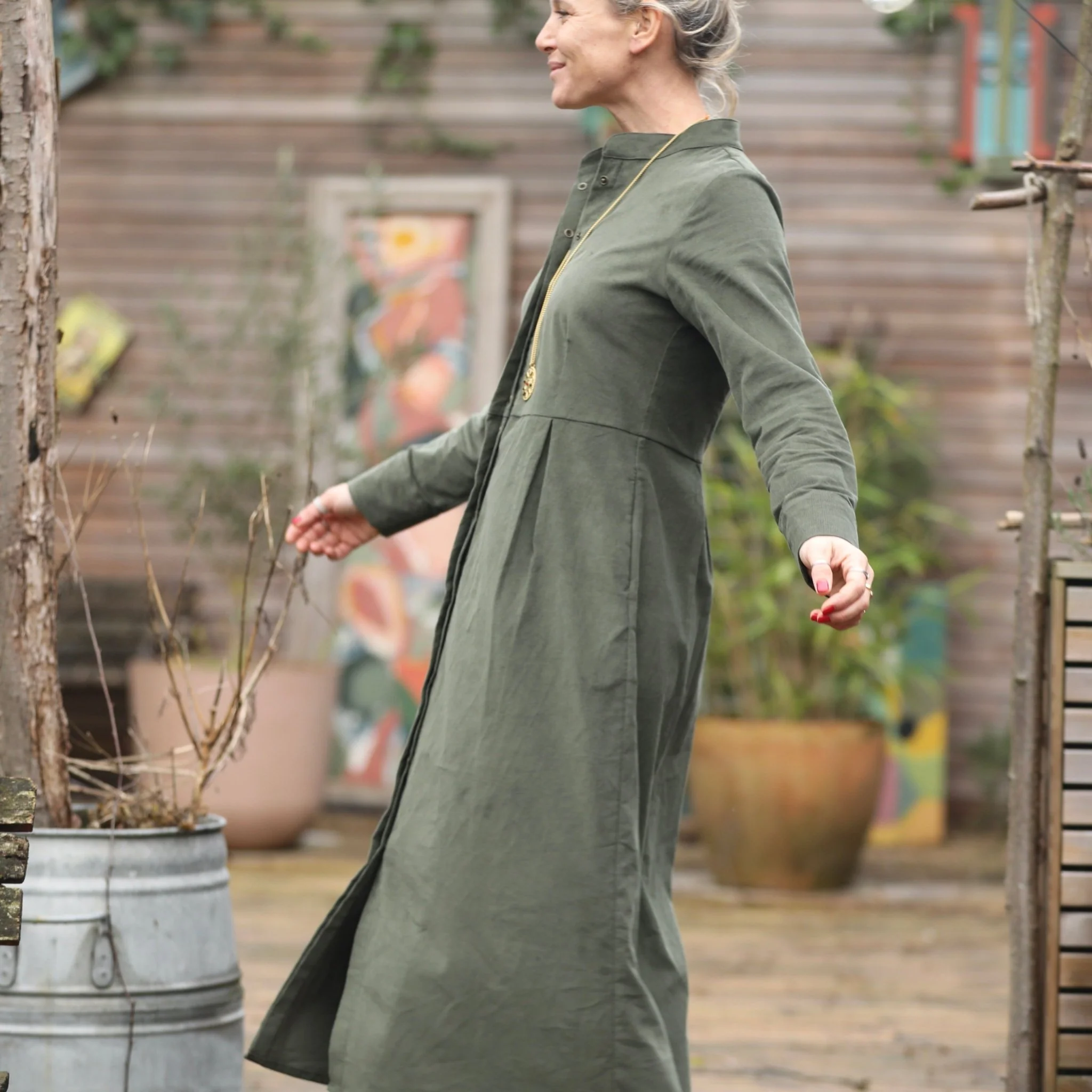 Robe Cyrielle - velours milleraies kaki - Image 14