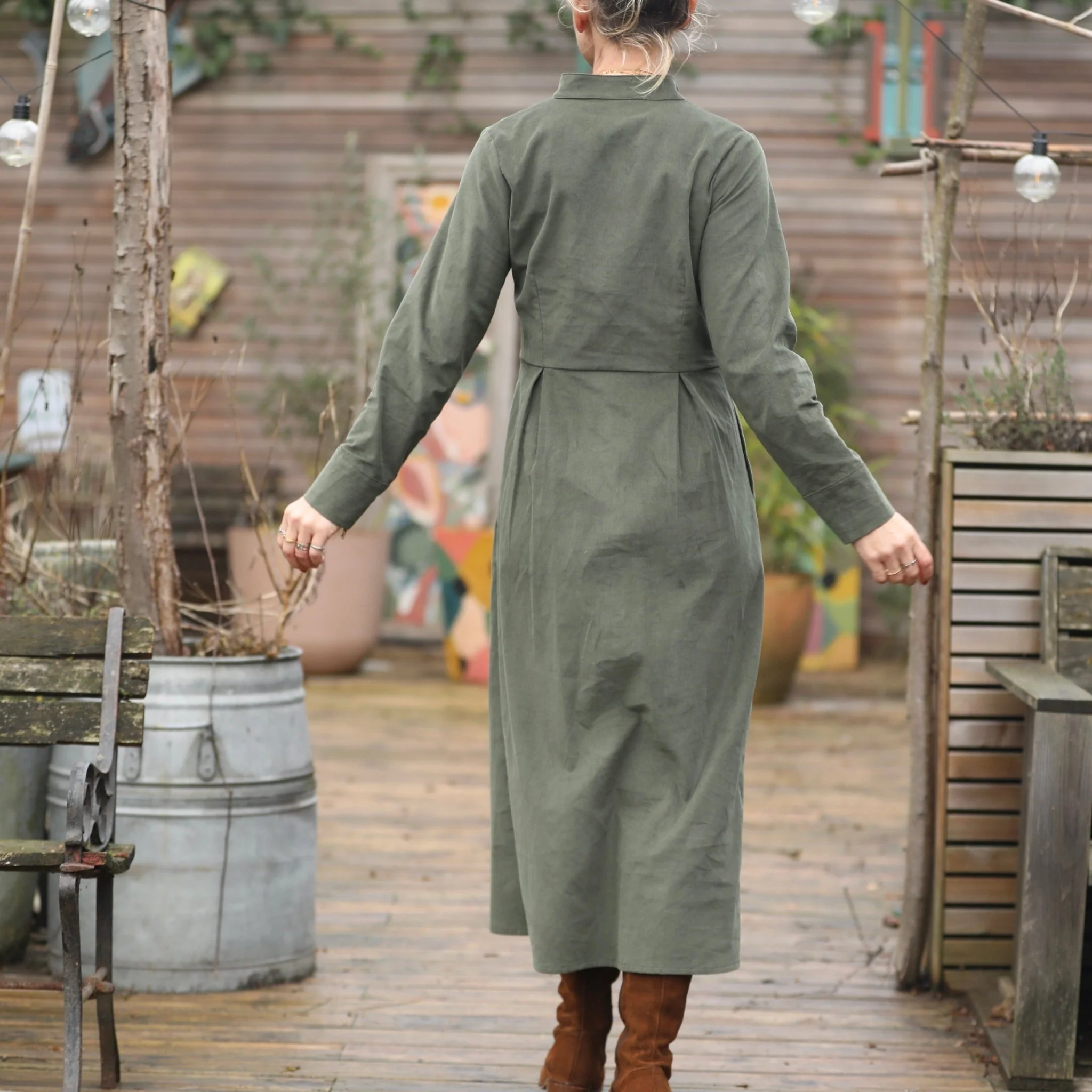 Robe Cyrielle - velours milleraies kaki - Image 3