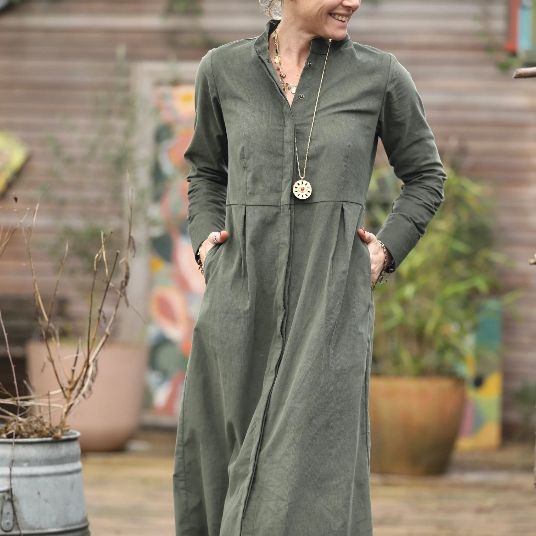 Robe Cyrielle - velours milleraies kaki - Image 5