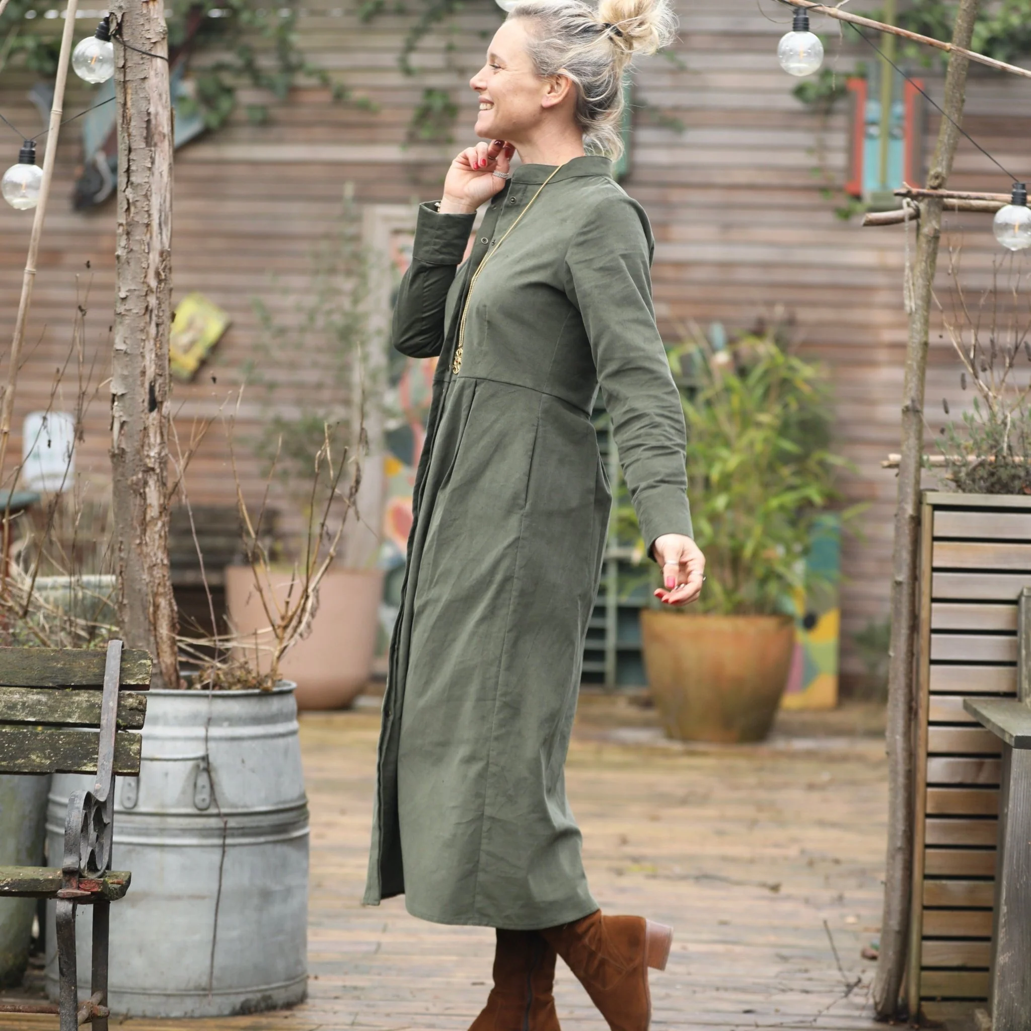 Robe Cyrielle - velours milleraies kaki - Image 9