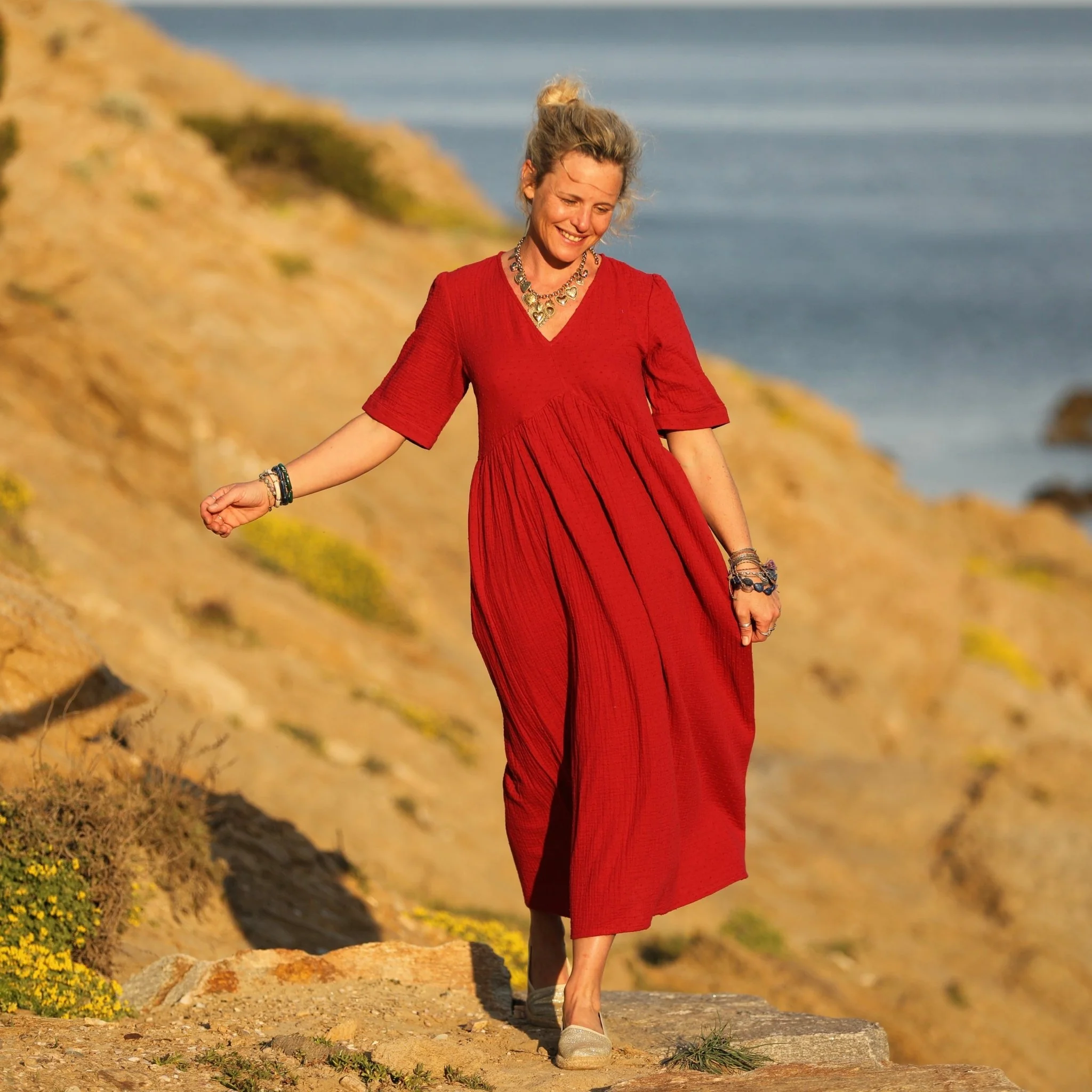 Robe Edonie - double gaze de coton plumetis grenat - Image 5