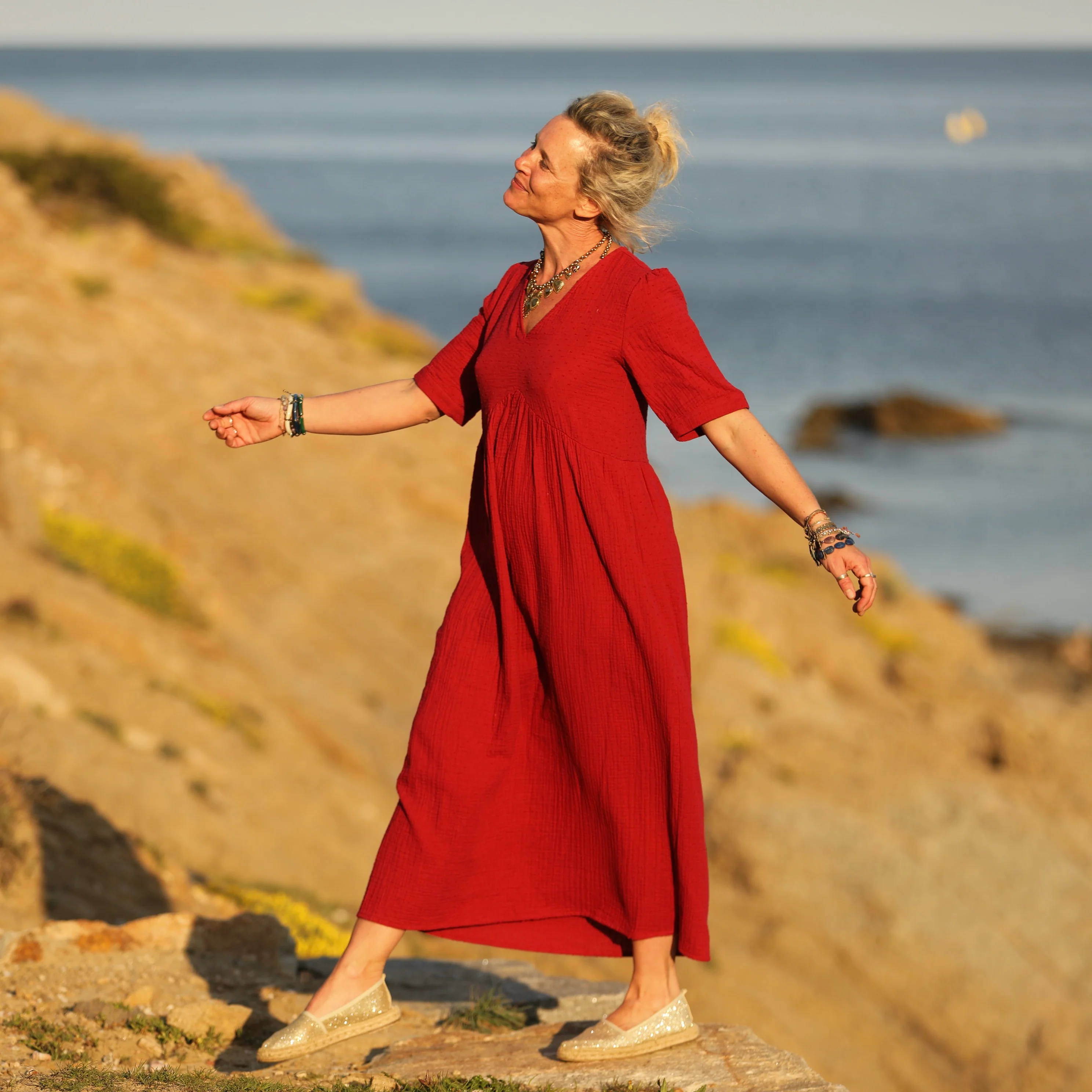 Robe Edonie - double gaze de coton plumetis grenat - Image 7